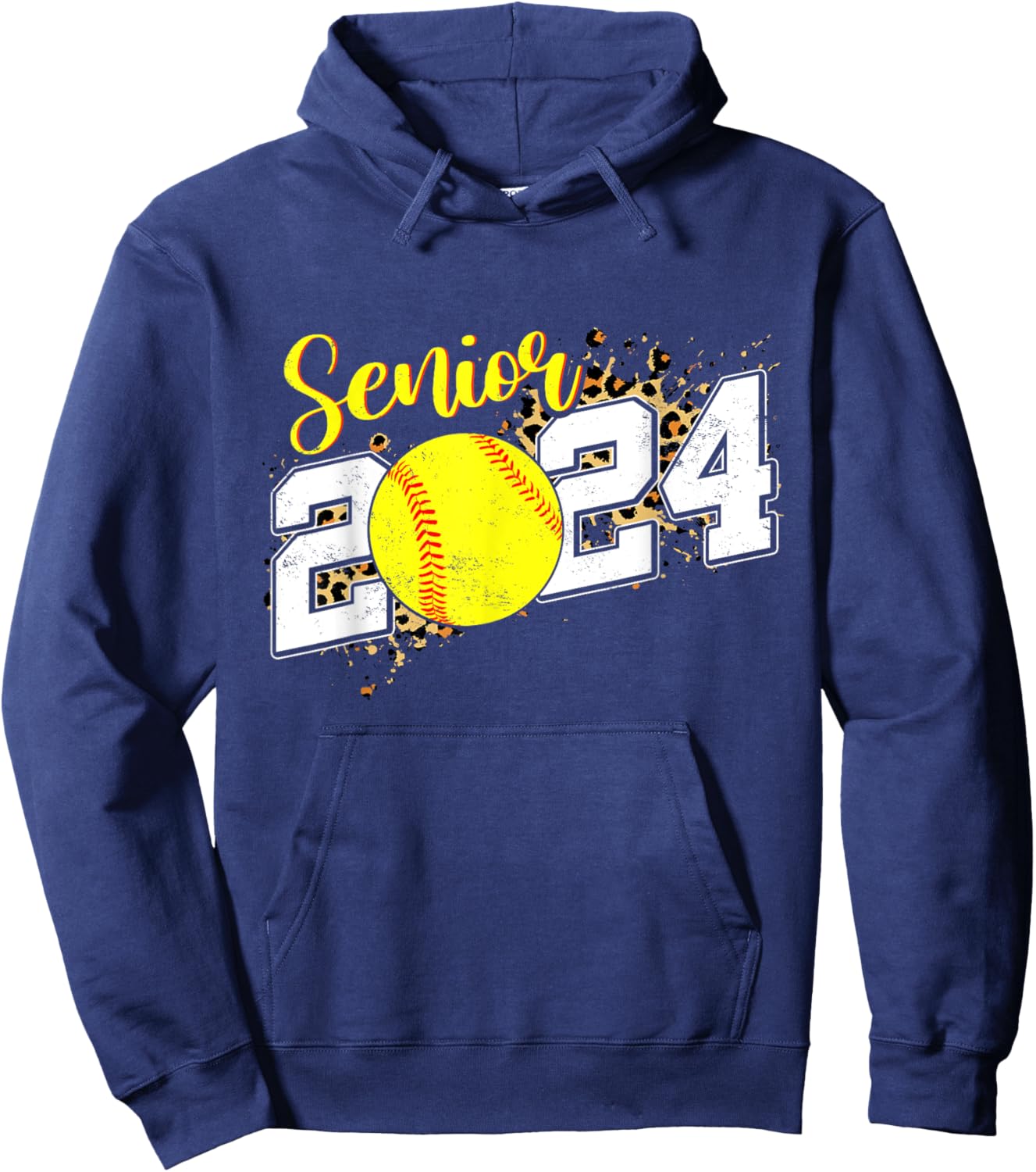 Senior 2024 Softball Leopard Class of 2024 Softball Hoodie - Hoodie | Navy