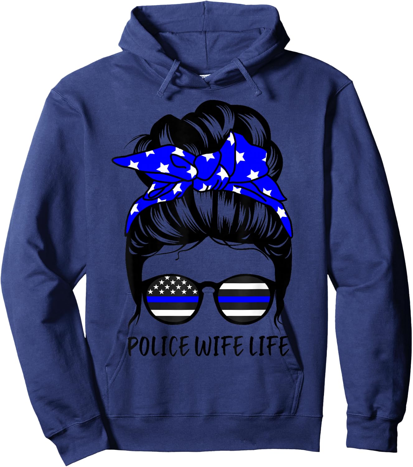 Police Wife Life Messy Bun Hair Funny Police Wife Hoodie - Hoodie | Navy