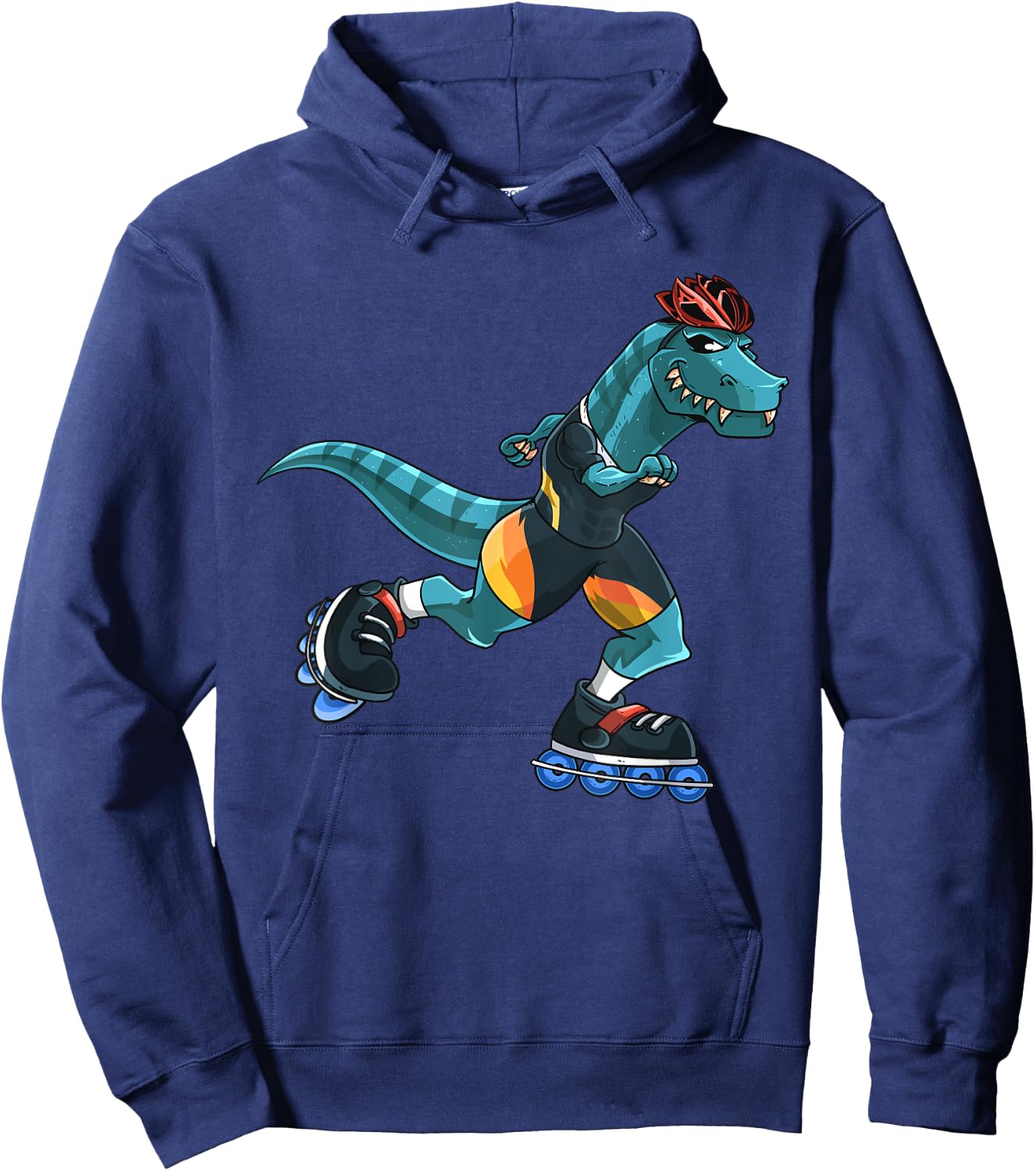 Dino Rides On Rollers T-Rex Roller Skater Skating Kids Boys Hoodie - Hoodie | Navy