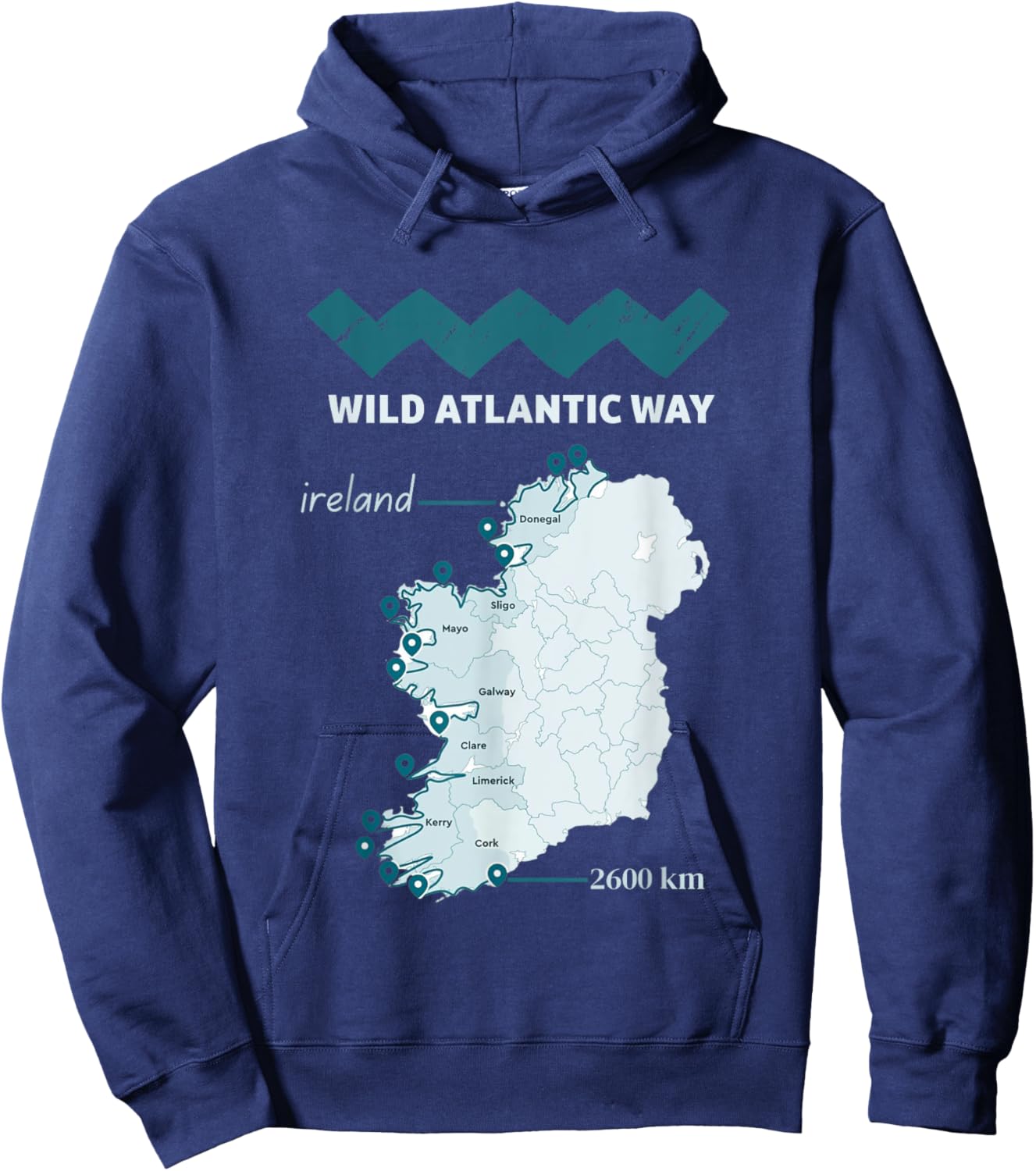 The wild atlantic way ireland coastal route map, west coast Hoodie - Hoodie | Navy