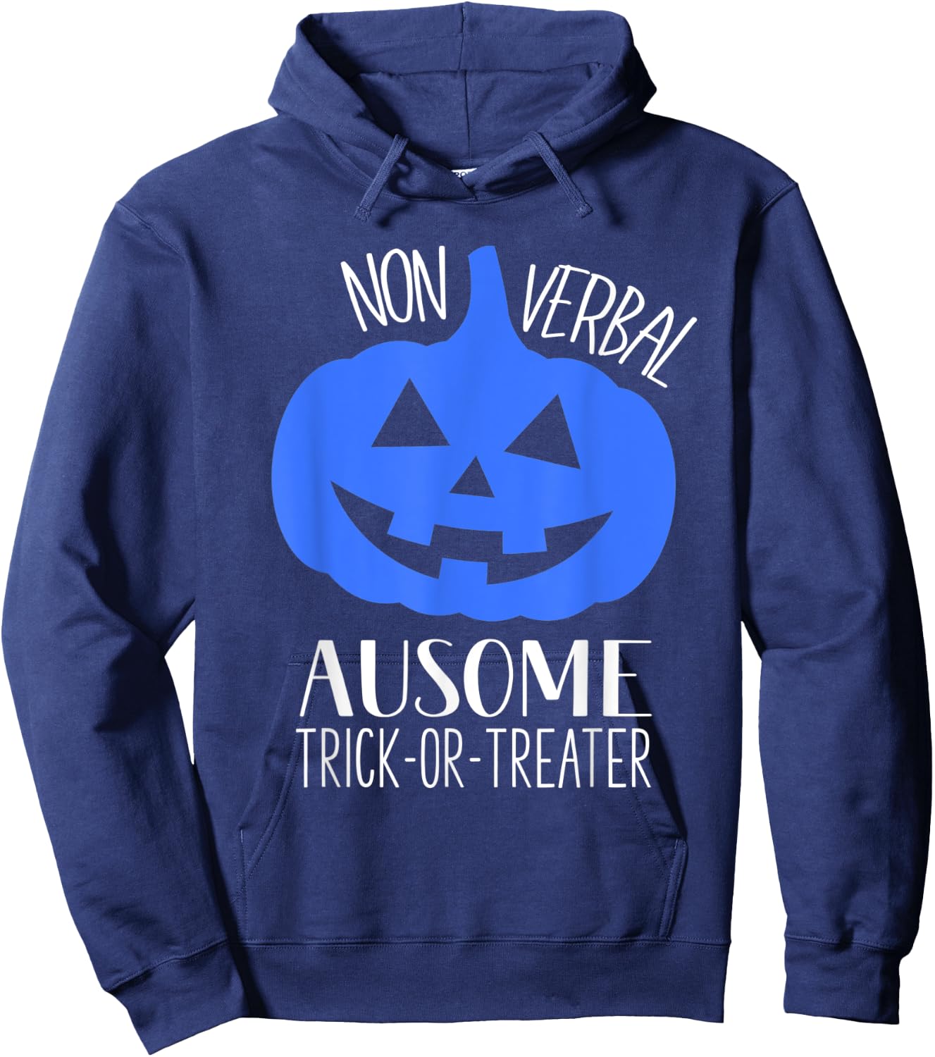 Trick or Treat Non-Verbal Halloween Pumpkin Autism Awareness Hoodie - Hoodie | Navy