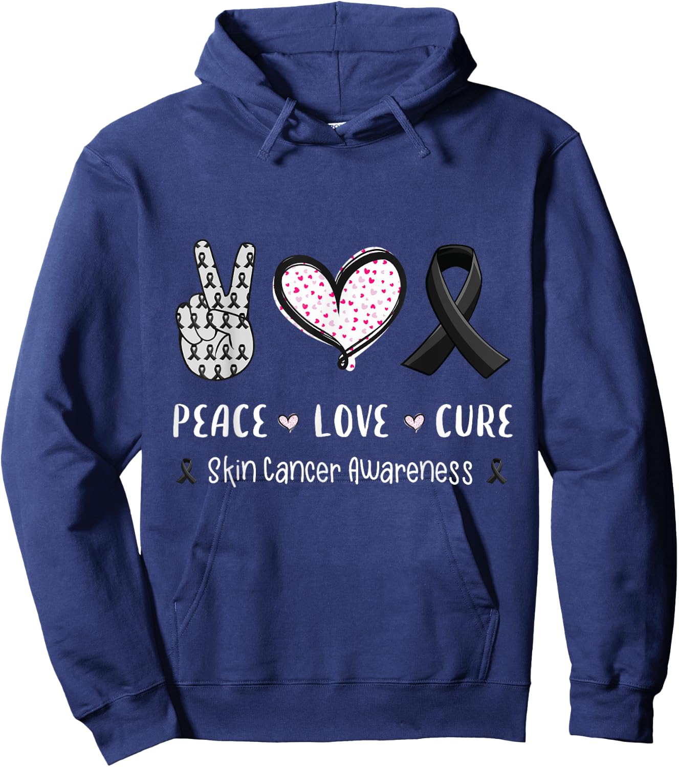 Peace Love cure skin cancer awareness gifts men women kids Hoodie - Hoodie | Navy