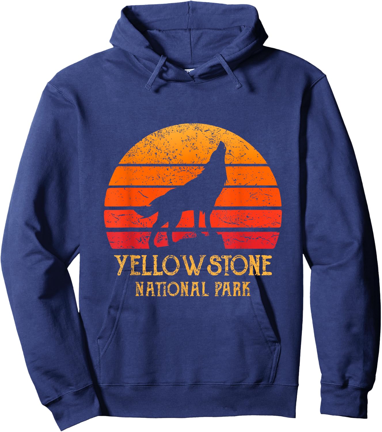 Retro Sun Yellowstone National Park Wolf Vintage Yellowstone Hoodie - Hoodie | Navy
