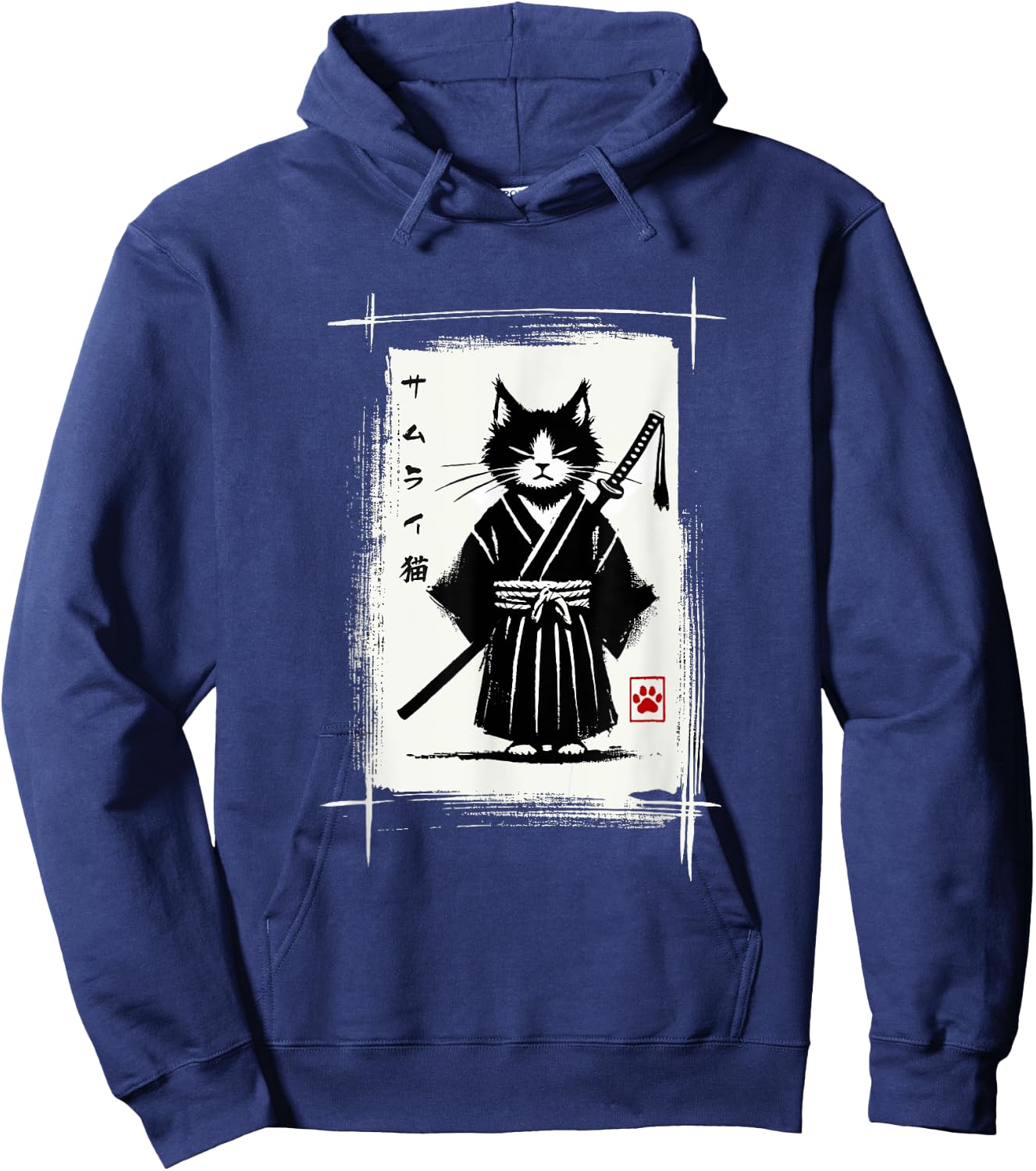 Samurai Cat Japanese Art Sumi-e Novelty Kawaii Funny Cat Hoodie - Hoodie | Navy