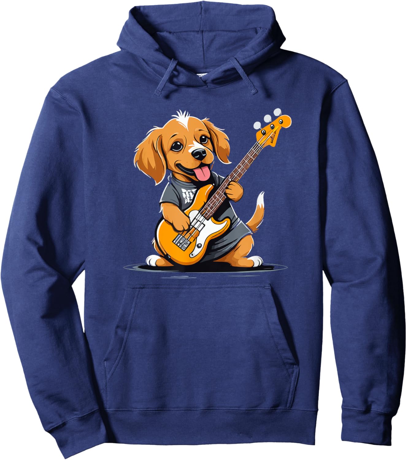 Dog playing Bass Guitar, Dog Guitarist Women Kids Hoodie - Hoodie | Navy