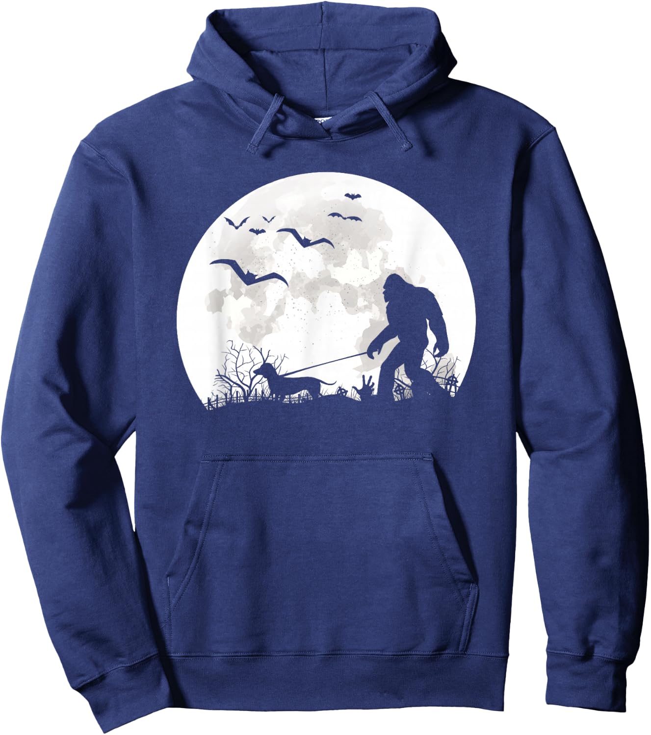 Bigfoot Walking Dachshund Dog Moon Sasquatch Halloween Dog Hoodie - Hoodie | Navy