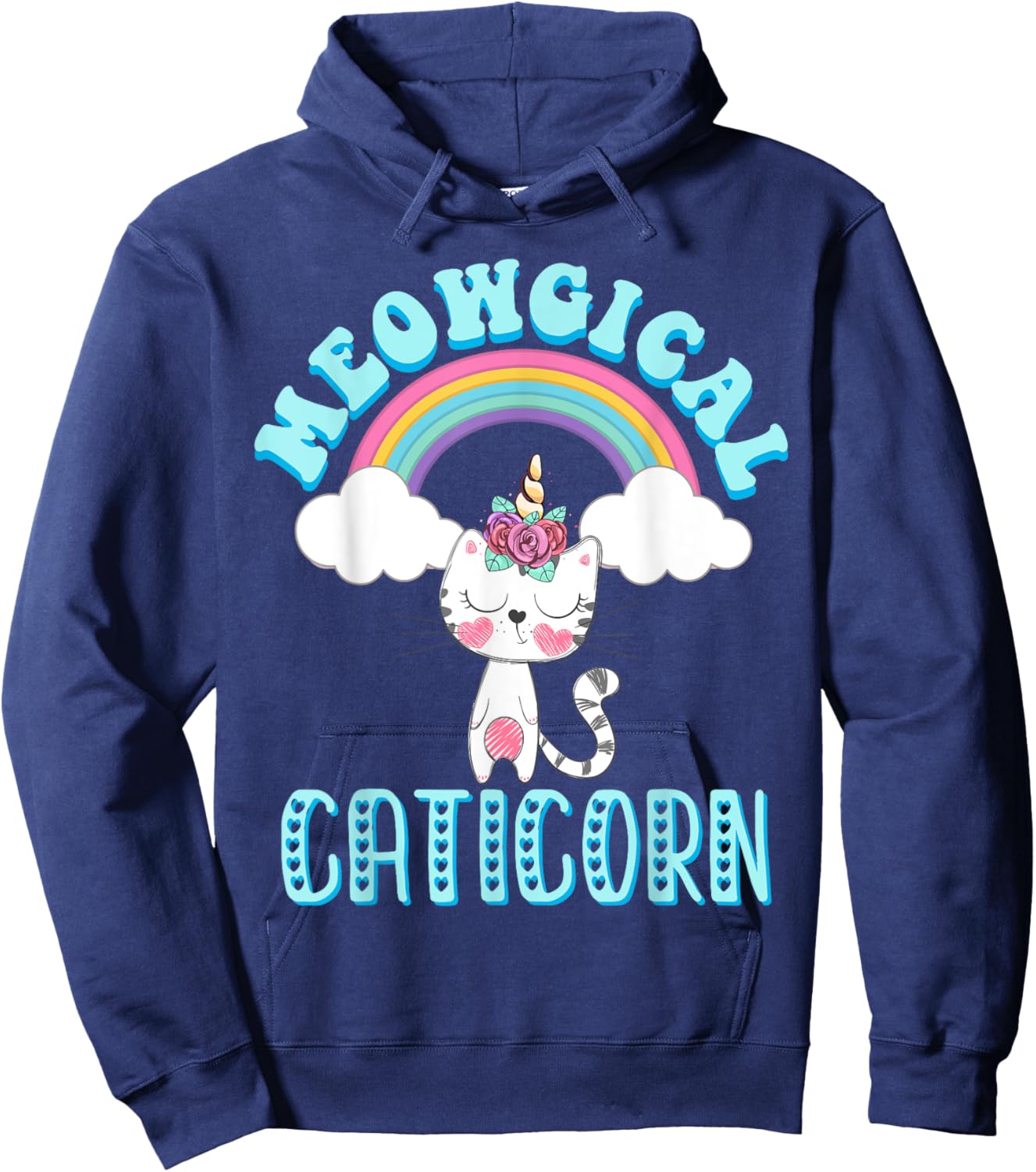 Meowgical Caticorn T Shirt Cat Unicorn Girls Women Kittycorn Hoodie - Hoodie | Navy