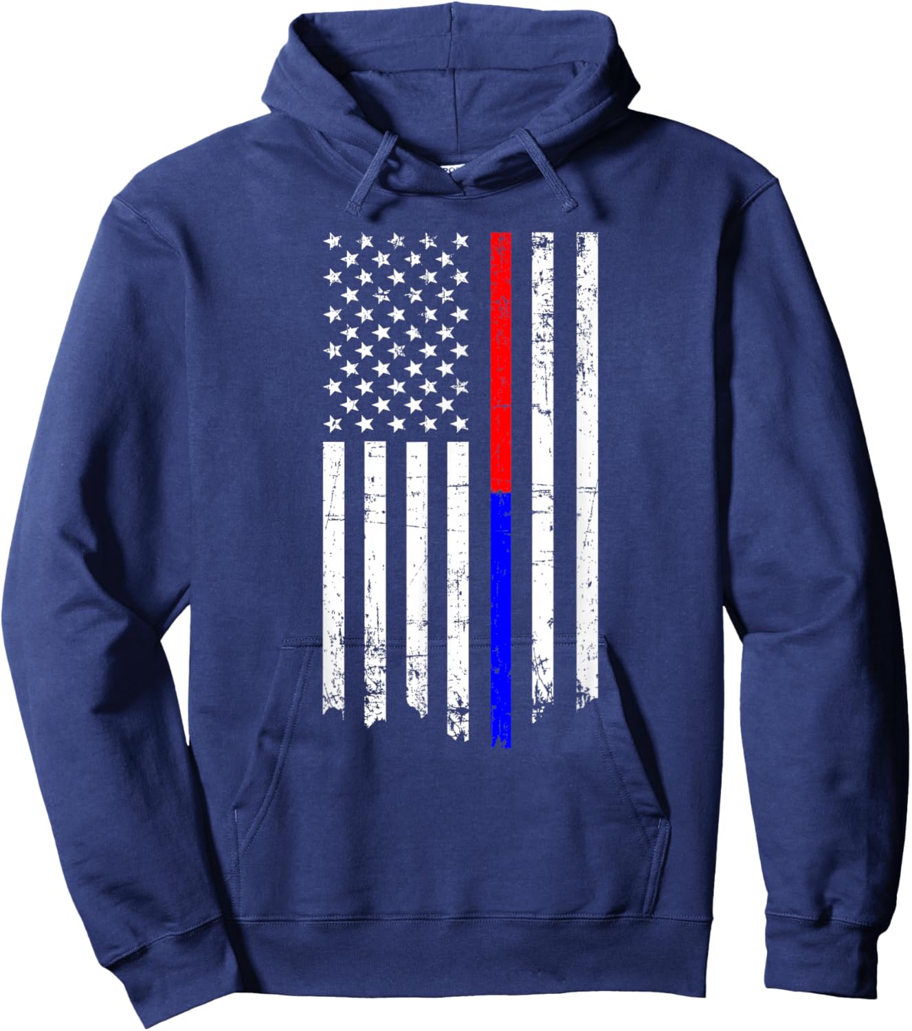 Thin Red & Blue Line American Flag Hoodie - Hoodie | Navy