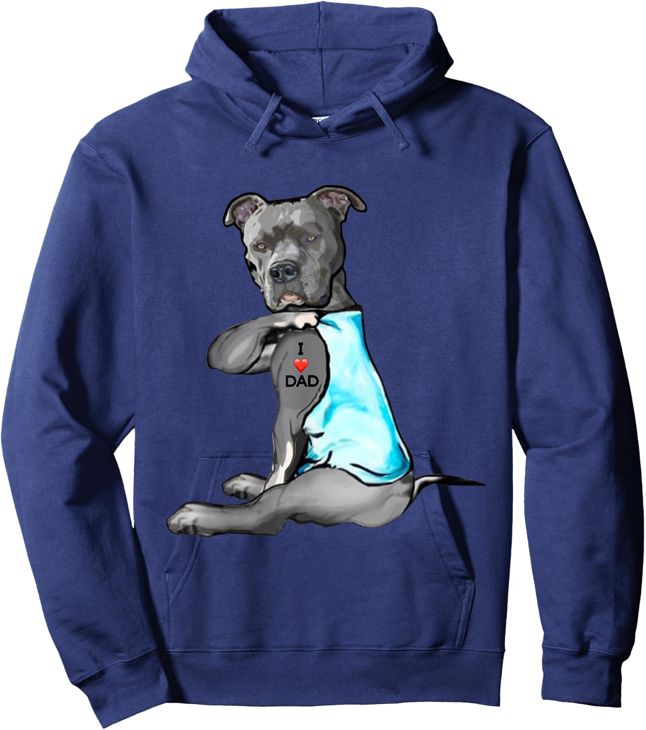 Funny Women Gifts Dog Pitbull I Love Dad Tattoo Gift Hoodie - Hoodie | Navy