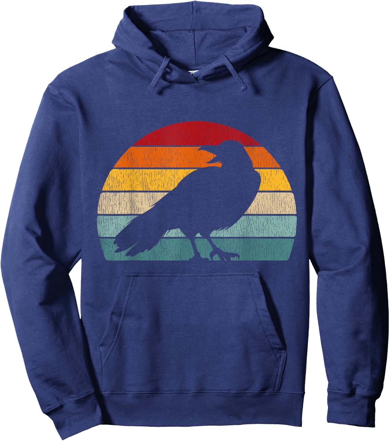 1980s Retro Crow Men Raven Merch Distressed Bird Hoodie - Hoodie | Navy