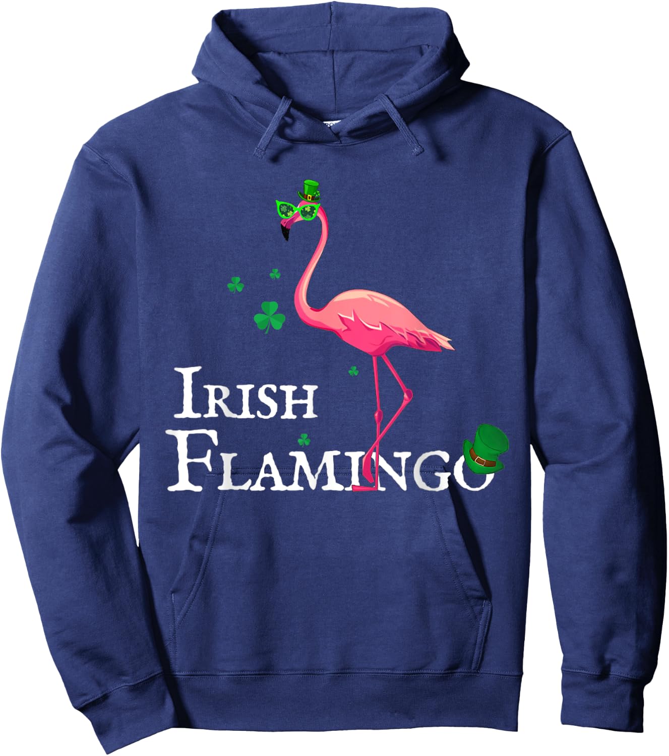 Funky Irish Pink Flamingo Green Bird St Pattys Day Hoodie - Hoodie | Navy