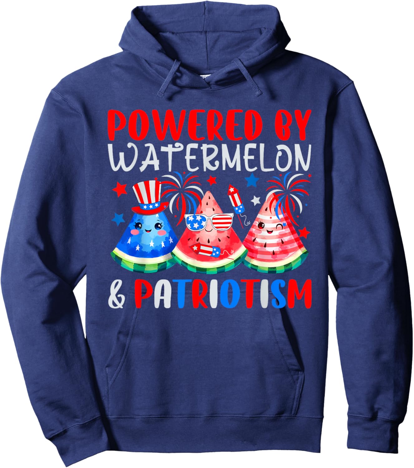 Powered By Watermelon & Patriotism 4th Of July US Flag Hoodie - Hoodie | Navy