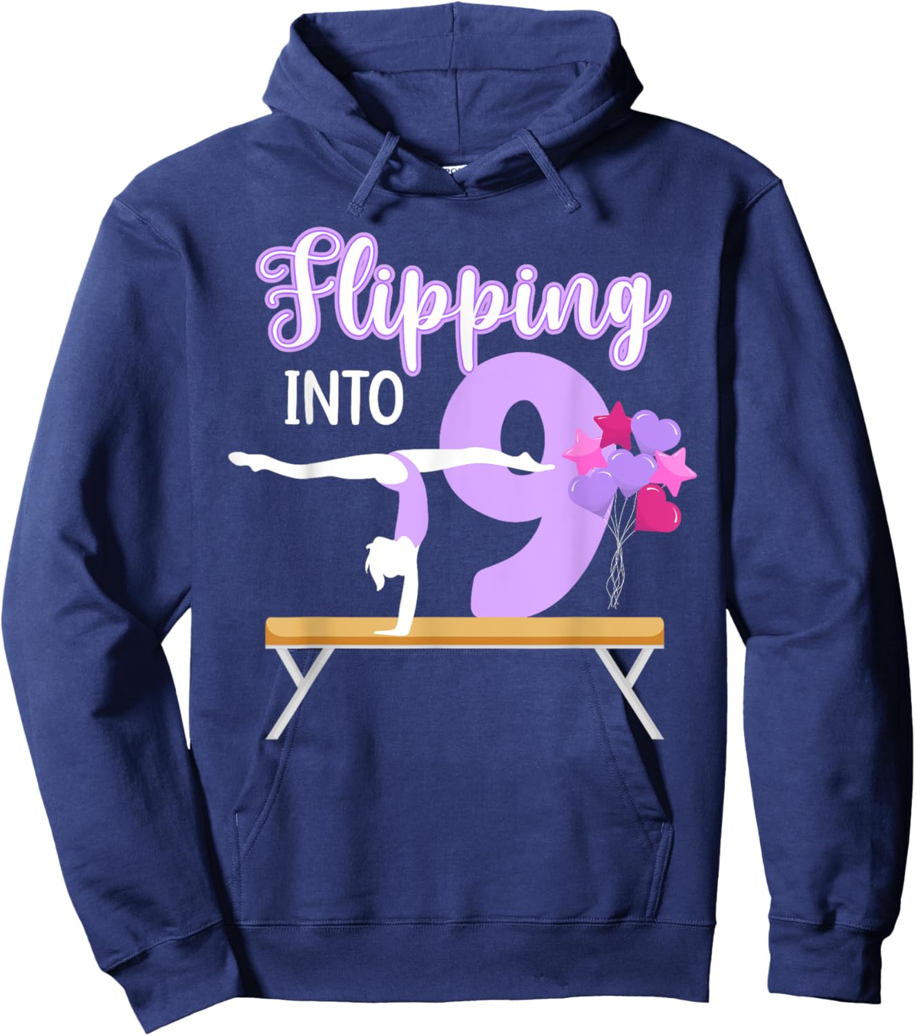 9th Gymnastics Birthday Party Nine Year Old Gymnast Girl Hoodie - Hoodie | Navy