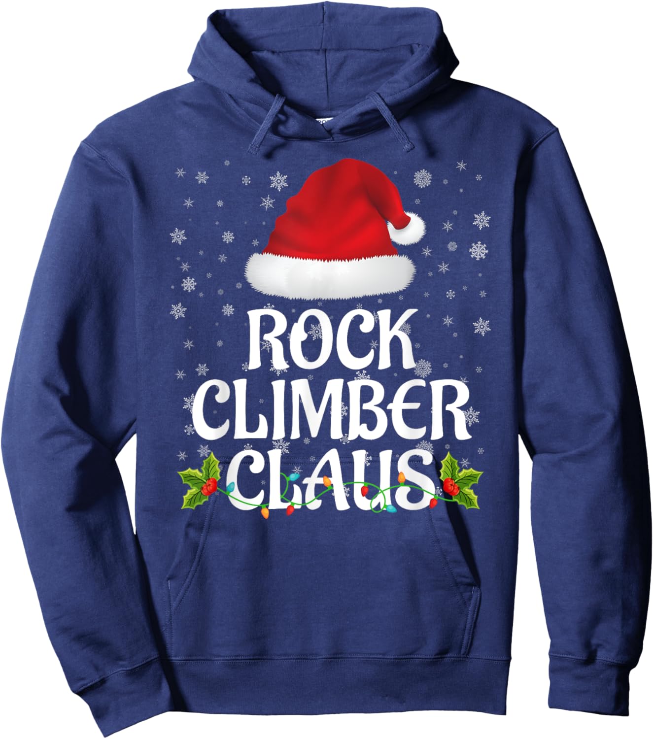 Rock Climber Claus Christmas Lights Pajama Family Matching Hoodie - Hoodie | Navy