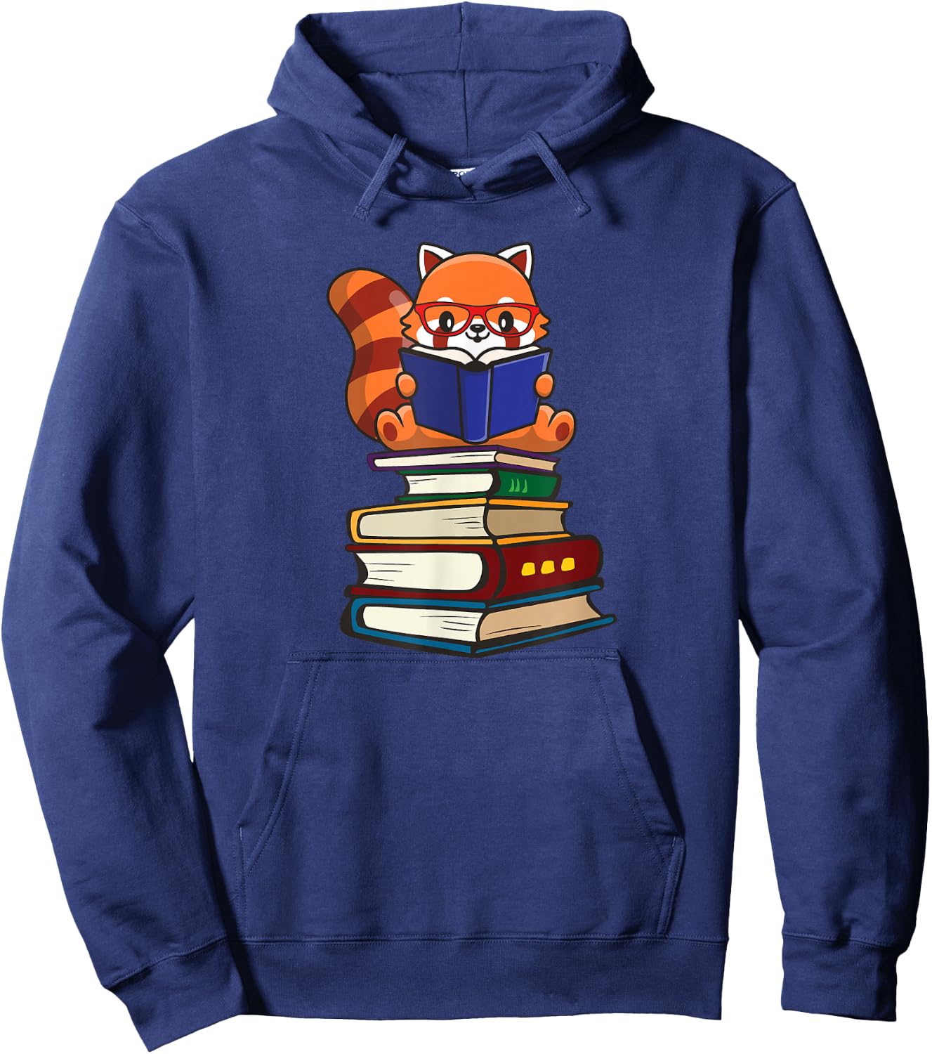 Cute Kawaii Kids Reading Books Glasses Red Panda Lover Hoodie - Hoodie | Navy