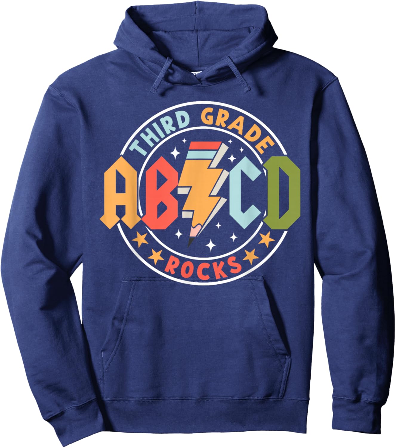 ABCD 3rd Grade Rocks Pencil Lightning Teachers Rock Boys Hoodie - Hoodie | Navy