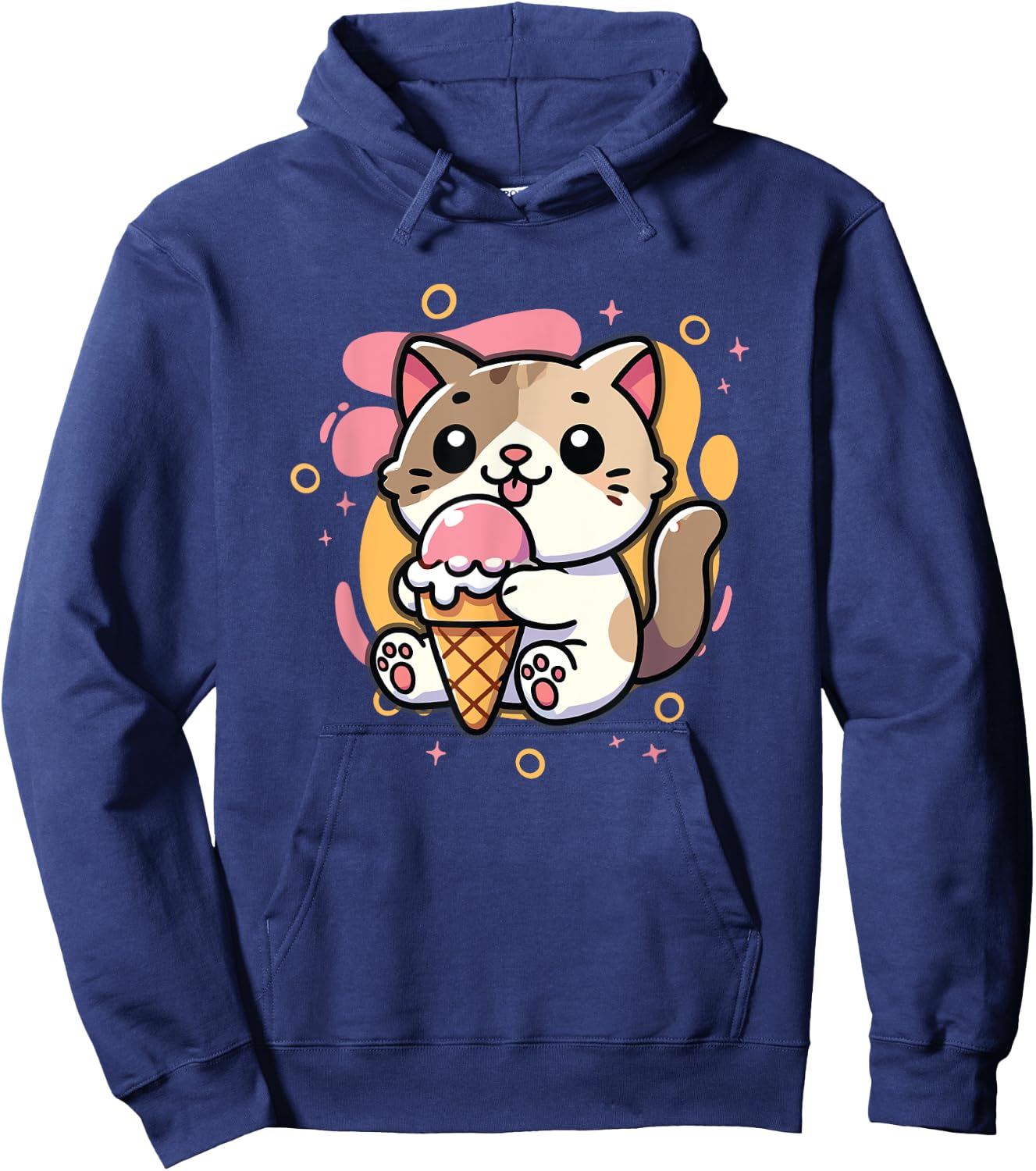 Ice Cream Lover Cute Cat Eating Ice Cream Hoodie - Hoodie | Navy