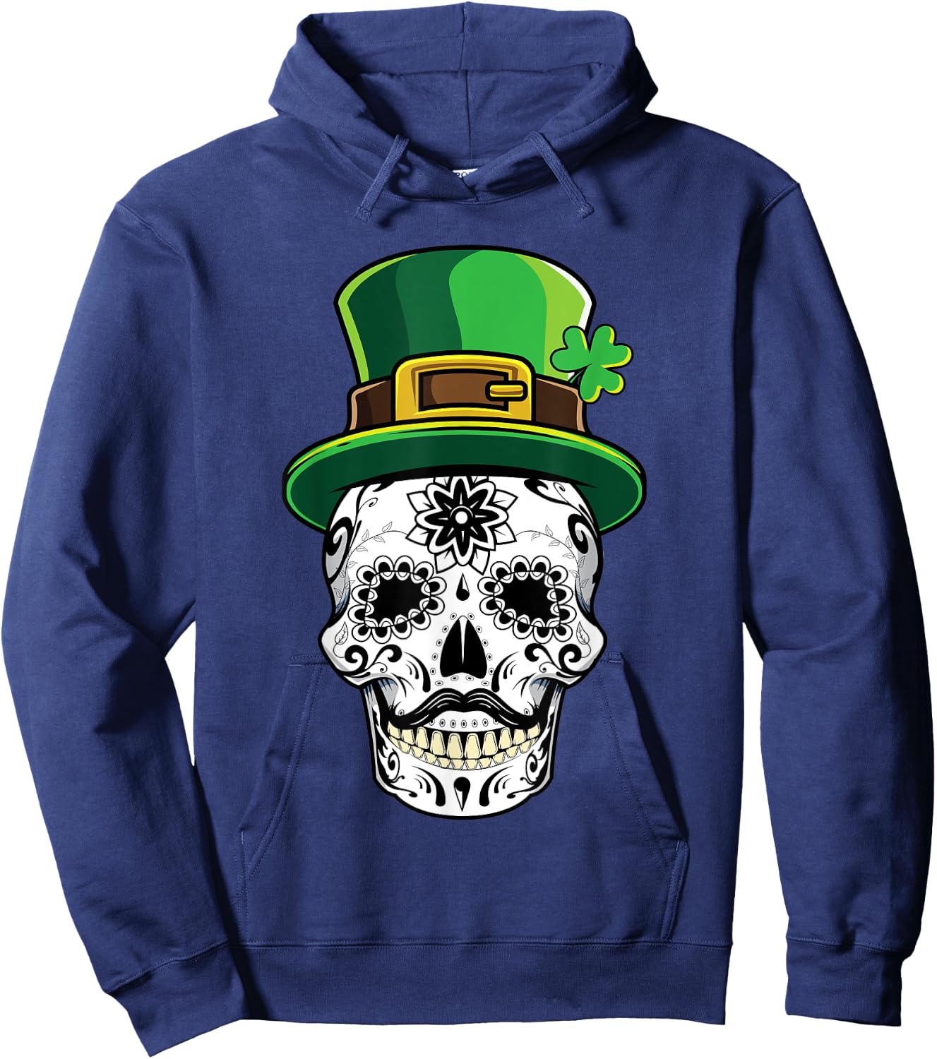 Four Leaf Clover Shamrock Sugar Skull St Patricks Day Gift Hoodie - Hoodie | Navy