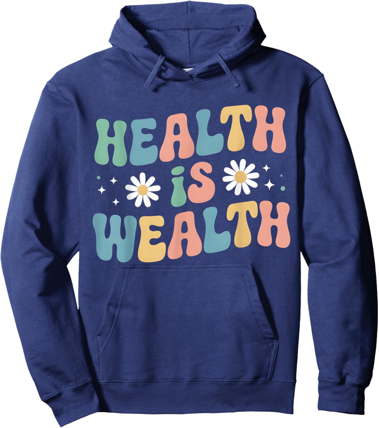 Health Is Wealth Retro Groovy Veggie Vegetarian Fitness Yoga Hoodie - Hoodie | Navy