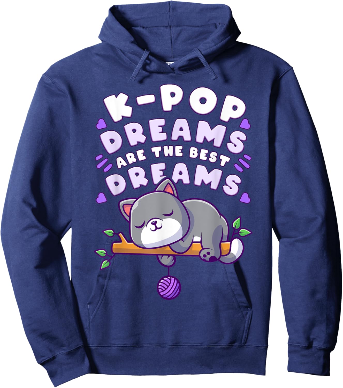 K-Pop Dreams, Cute sleeping Cat, Funny Sleep Hoodie - Hoodie | Navy