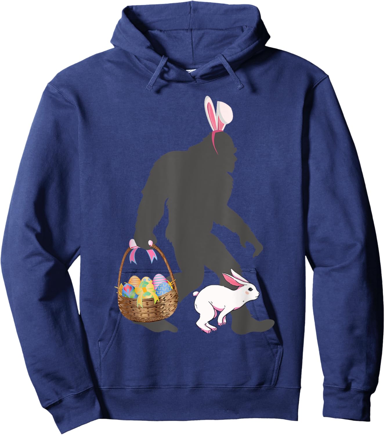Funny Bigfoot with Easter Basket Bunny Rabbit Easter Bigfoot Hoodie - Hoodie | Navy