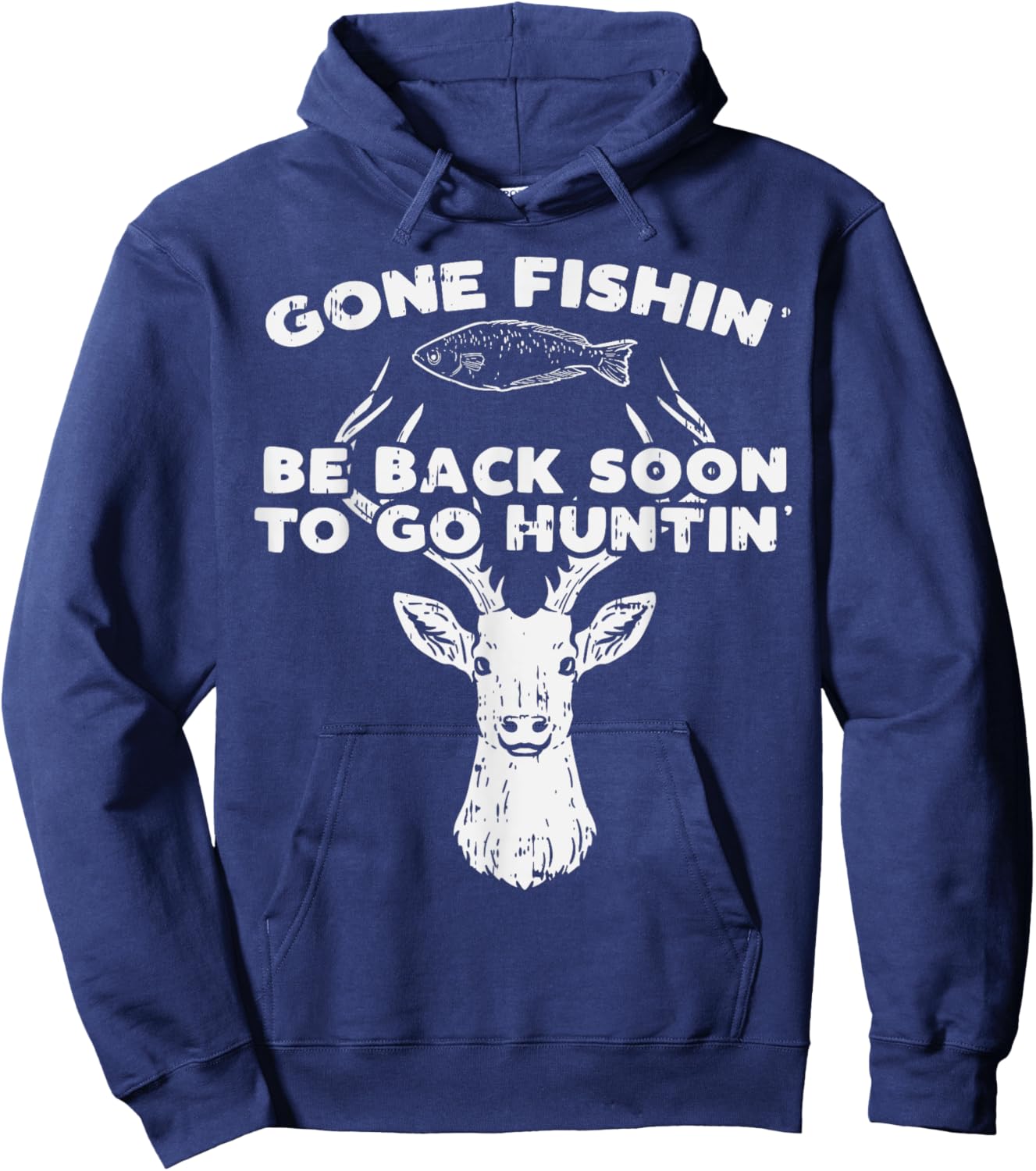 BoredKoalas Fishing Back Soon Hunting Deer Elk Hunter Buck - Adults - Black - Short Sleeve - Classic Fit - Cotton 60% Polyester 40% Hoodie - Hoodie | Navy