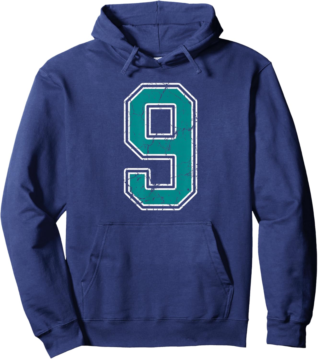 Teal and White Number 9 Jersey Player Uniform #9 Fan Hoodie - Hoodie | Navy