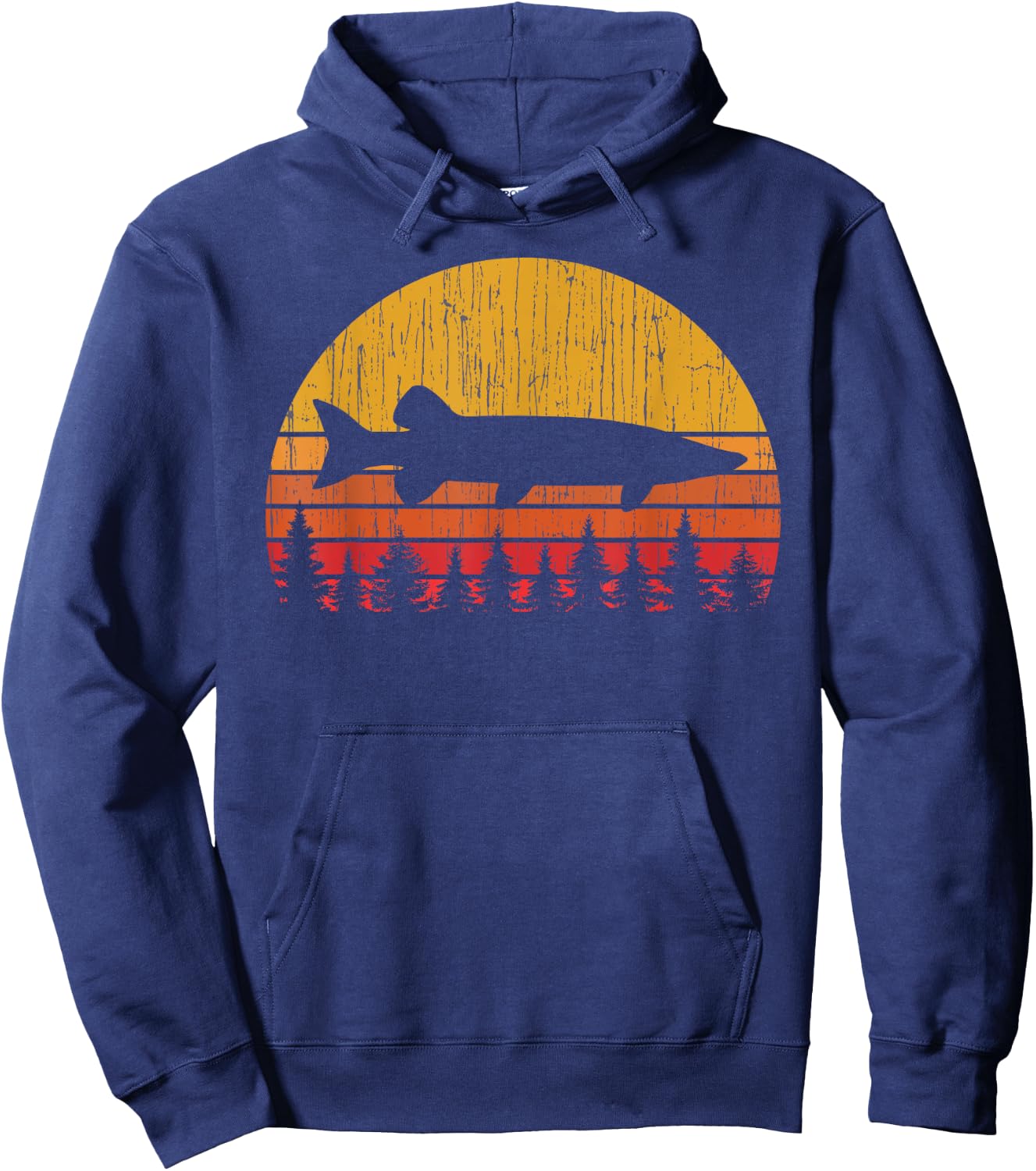Muskie Fishing Retro Musky Fisherman Treeline Sunset Hoodie - Hoodie | Navy