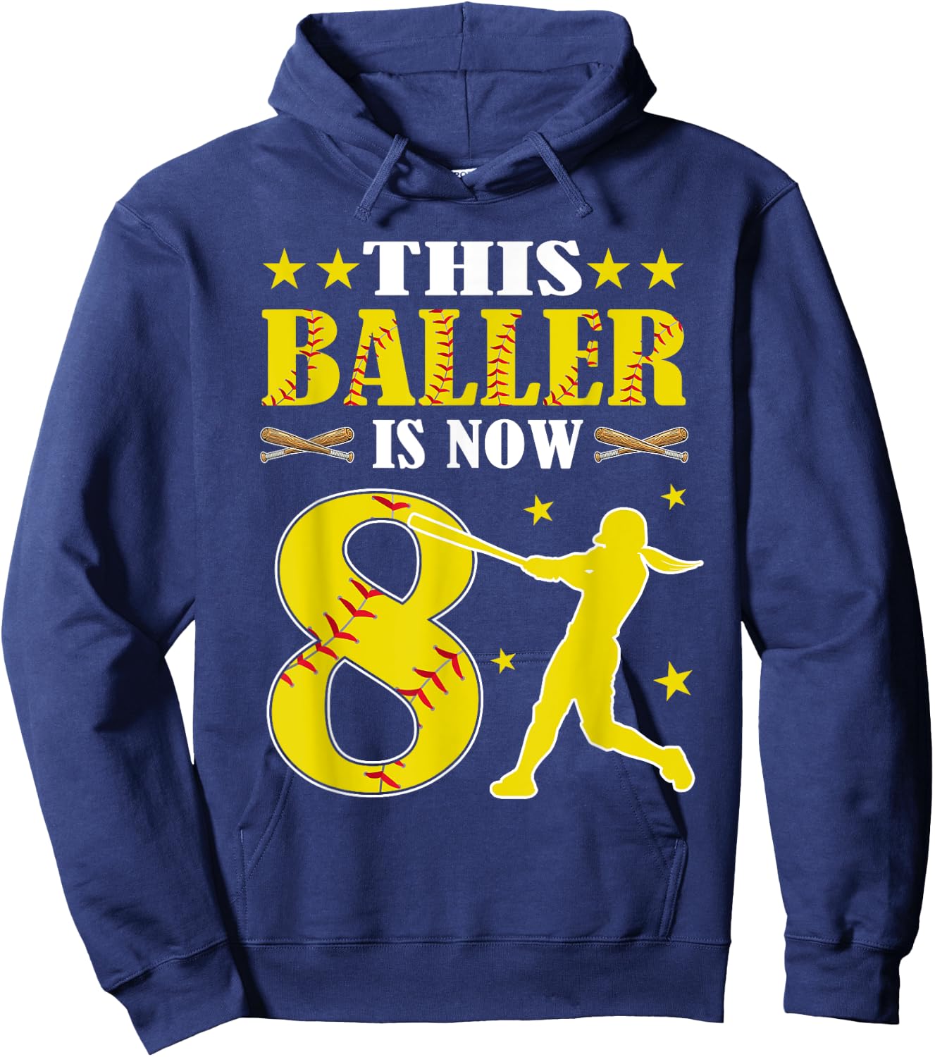 This Baller Is Now 8 Year Old Birthday Girl Softball 8th Hoodie - Hoodie | Navy