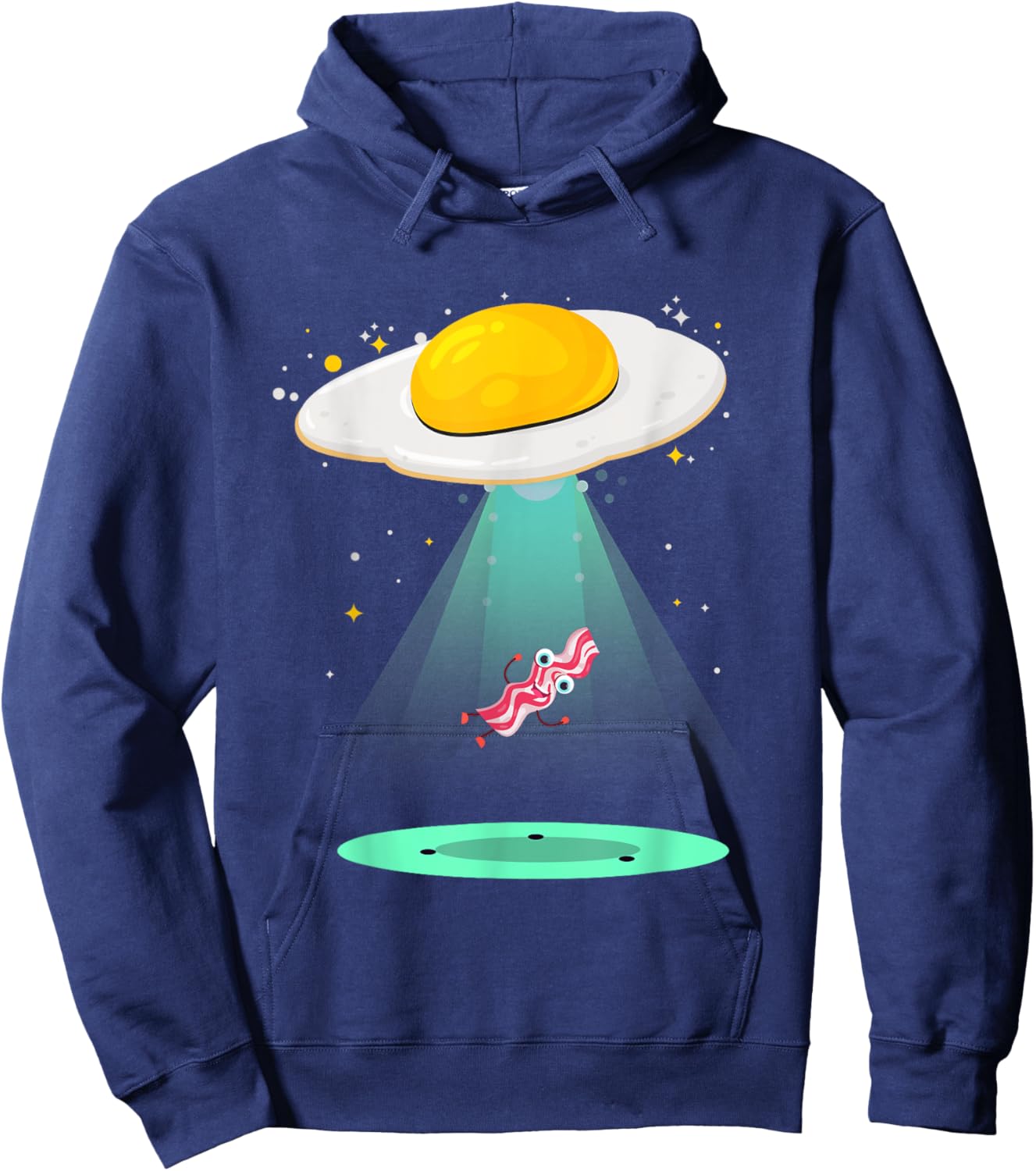 Funny Sunnyside Up Egg UFO Abduction Breakfast Bacon Lover Hoodie - Hoodie | Navy