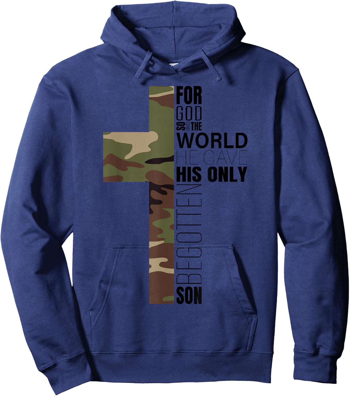 Green Camo Christian Cross Gifts Men John 3 16 Bible Verse Premium Hoodie - Hoodie | Navy
