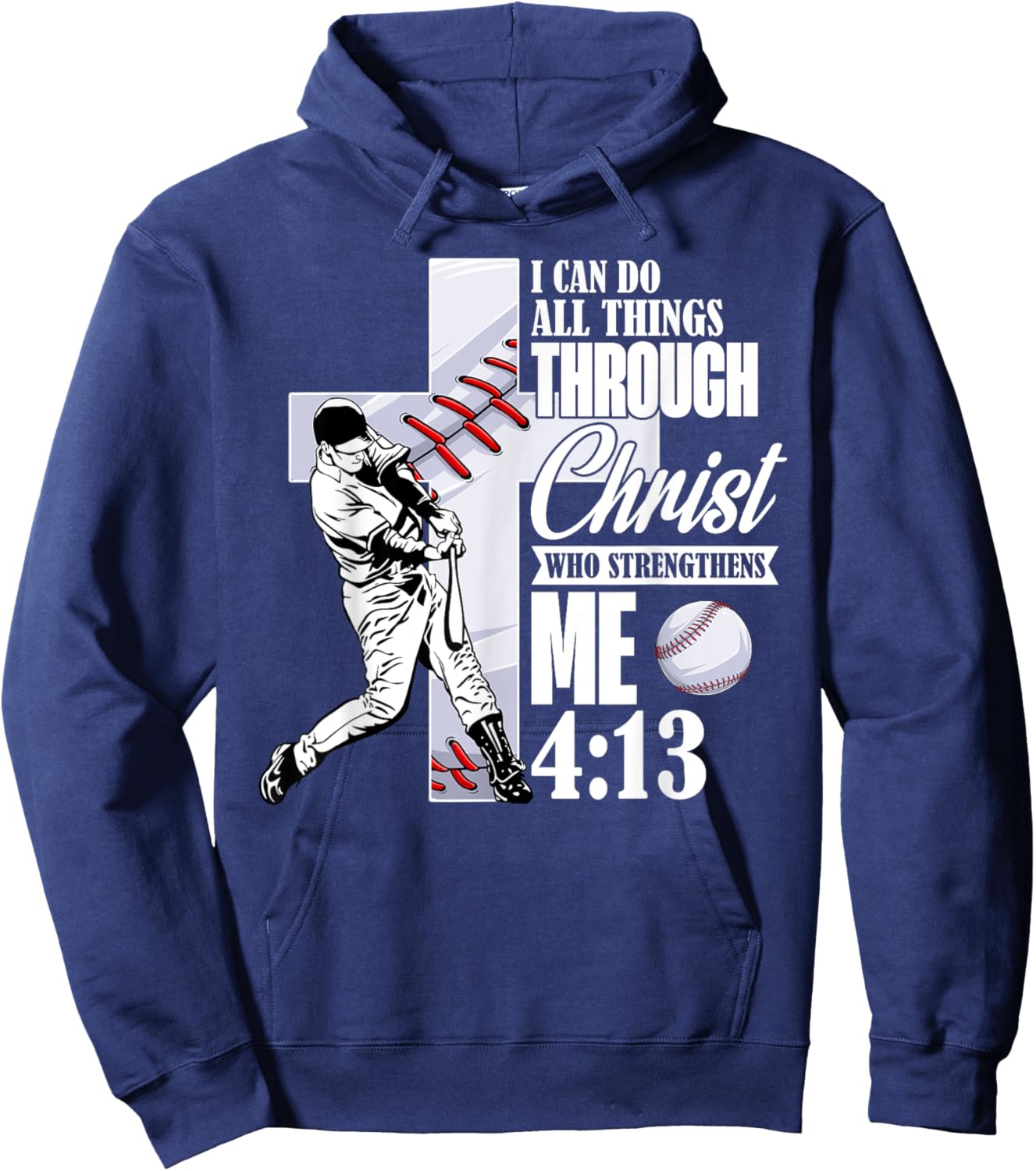Vintage I Can Do All Things Through Christ Baseball Player Hoodie - Hoodie | Navy