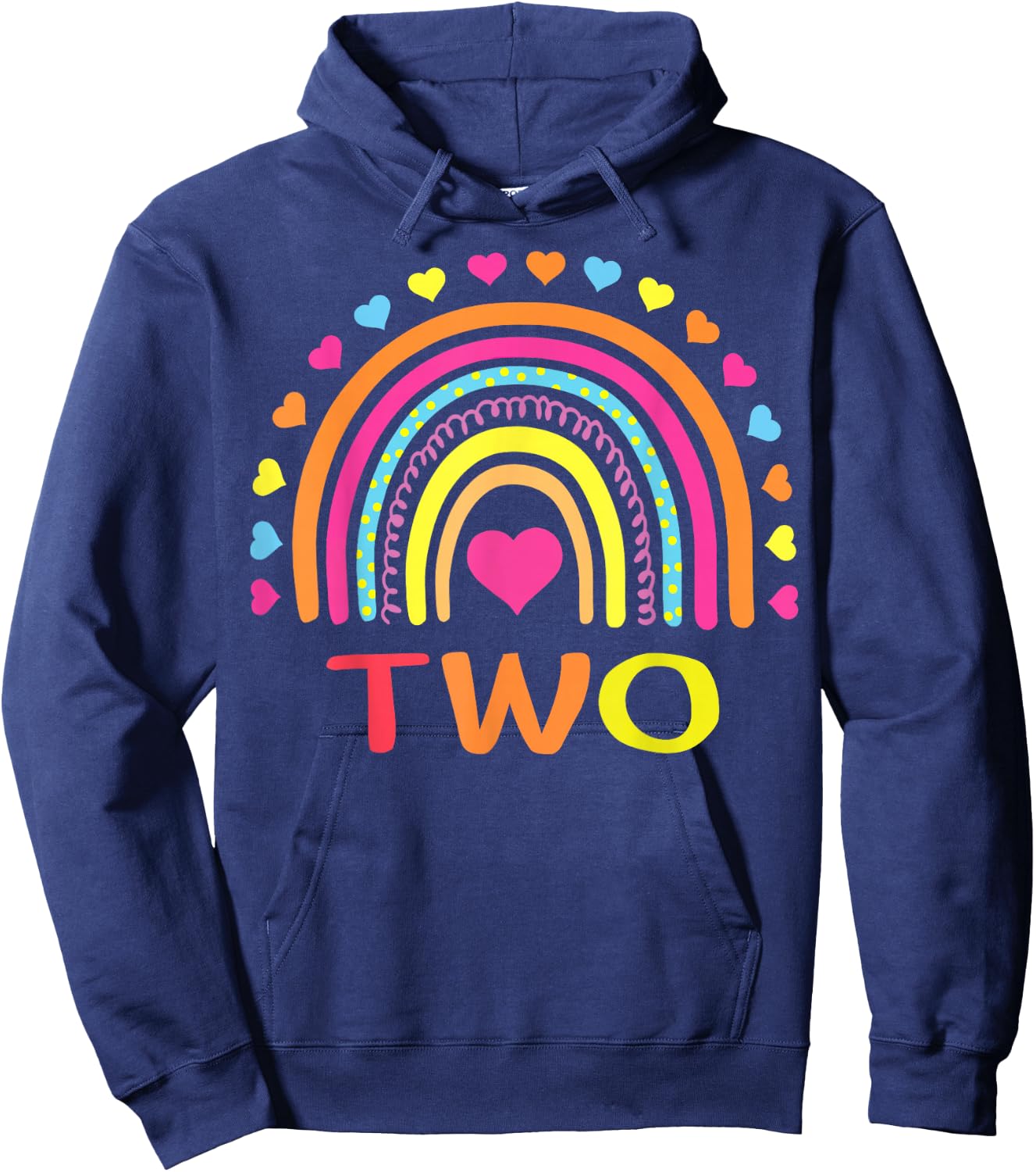 2 Years Old Rainbow 2nd Birthday Gift Girls Boys Kids Hoodie - Hoodie | Navy