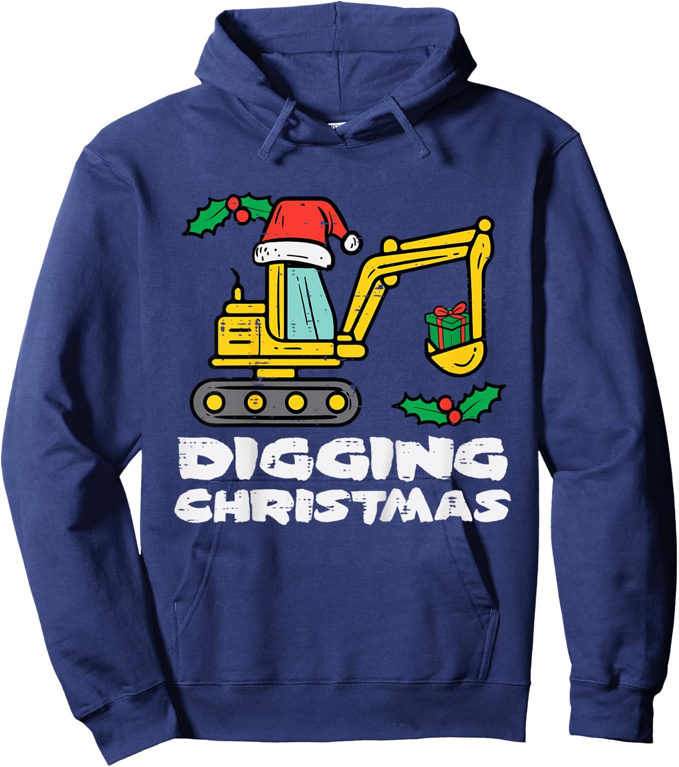 Kids Digging Christmas Excavator Xmas Truck Boys Kids Toddler Hoodie - Hoodie | Navy