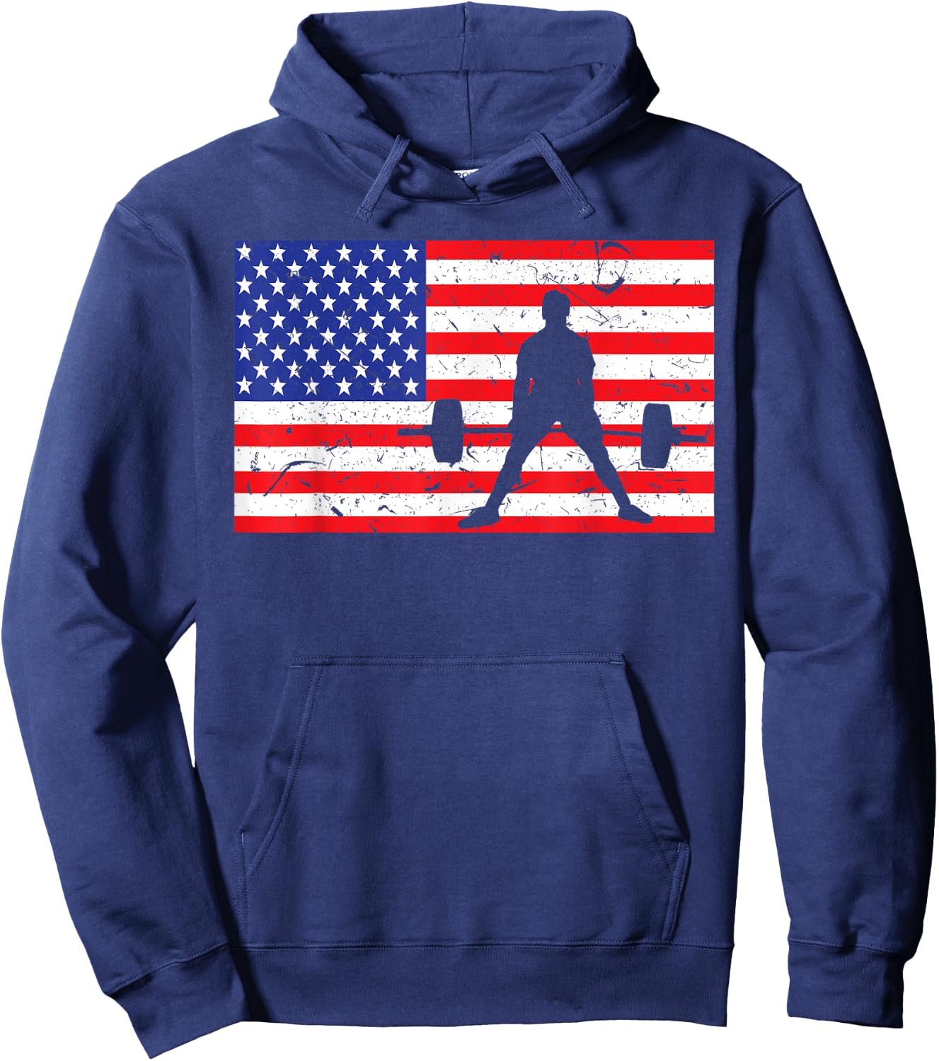 Distressed Powerlifting USA American Flag Vintage Weightlift Hoodie - Hoodie | Navy