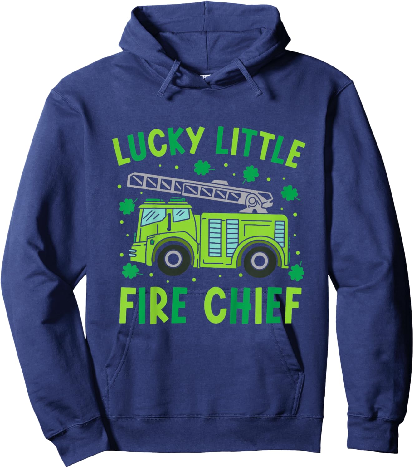 Kids Cute Funny Green Firetruck Kids St Patrick Day Fire Truck Hoodie - Hoodie | Navy