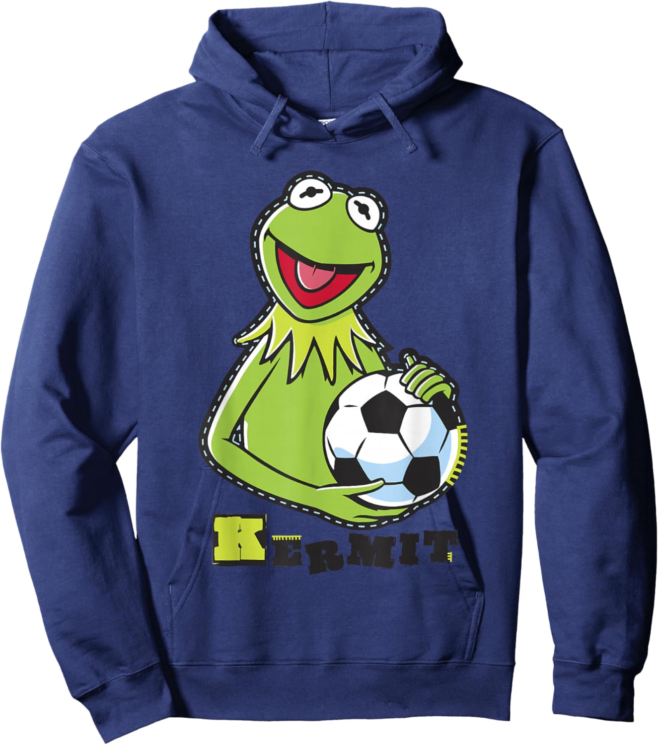 Disney The Muppets Kermit Soccer Ball Vintage Stencil Logo Hoodie - Hoodie | Navy
