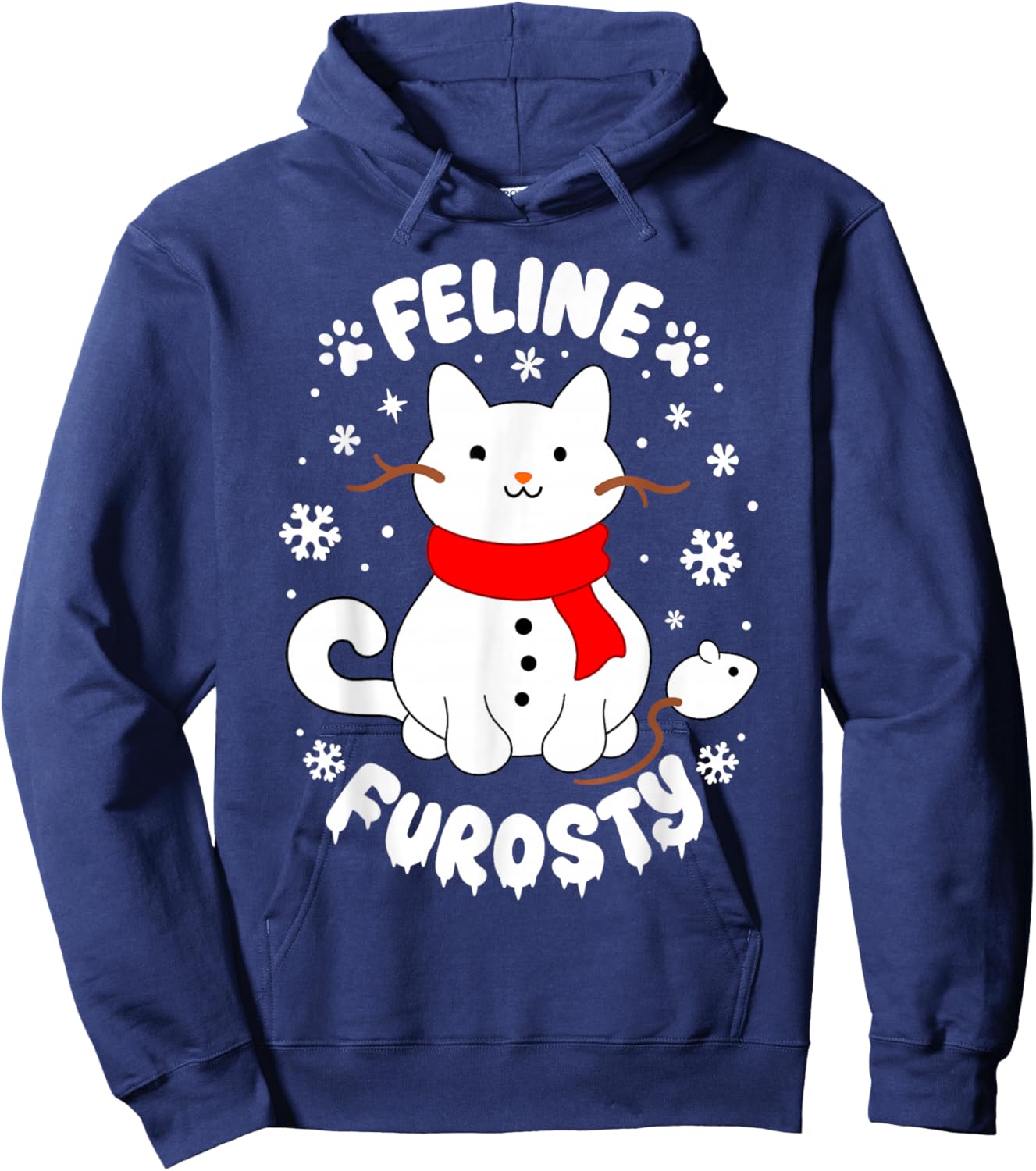 Feline Frosty Funny Cute Cat Snowman Christmas Holiday Lover Hoodie - Hoodie | Navy