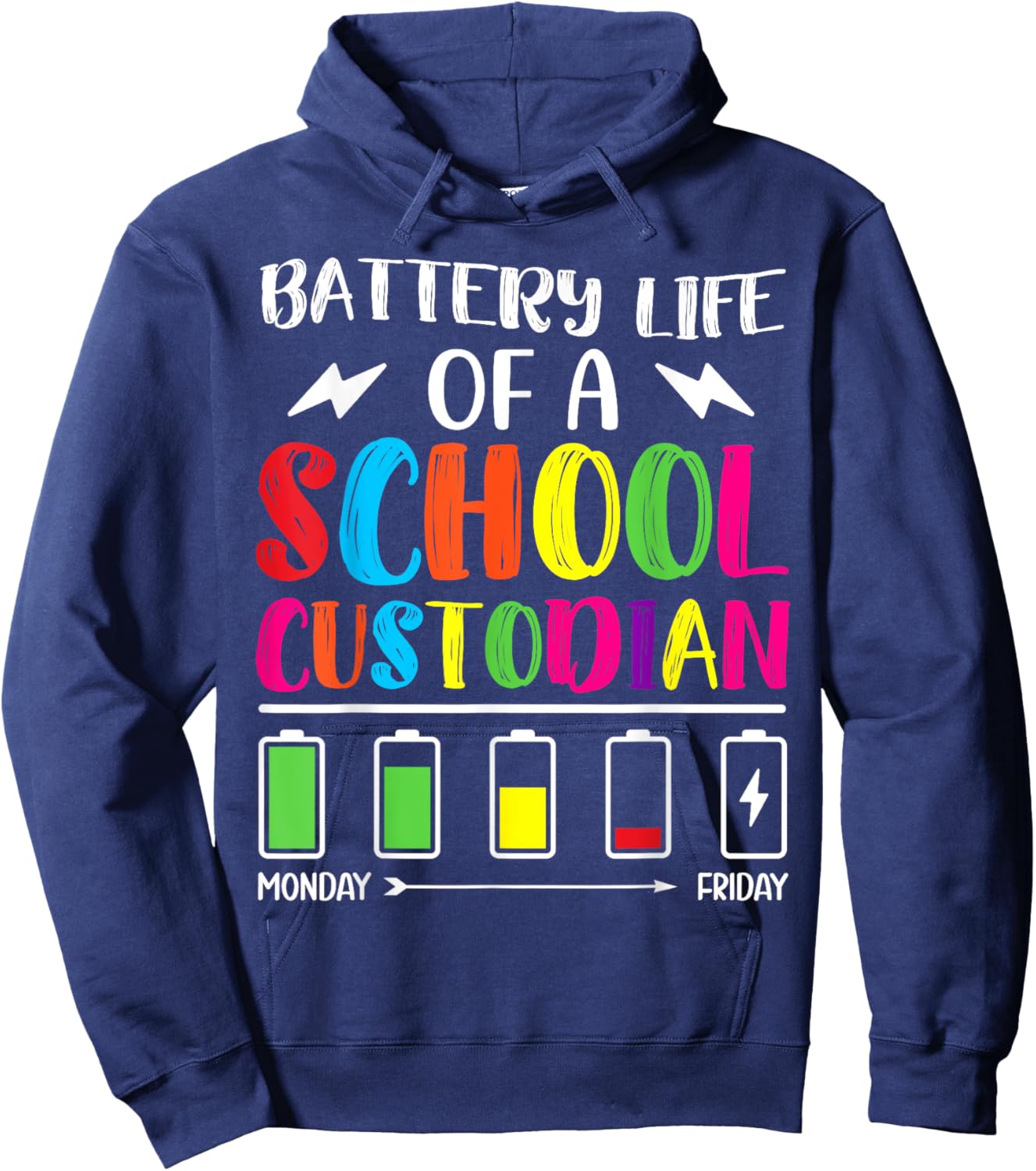 School Custodian Shirts Battery Life of a School Custodian Hoodie - Hoodie | Navy