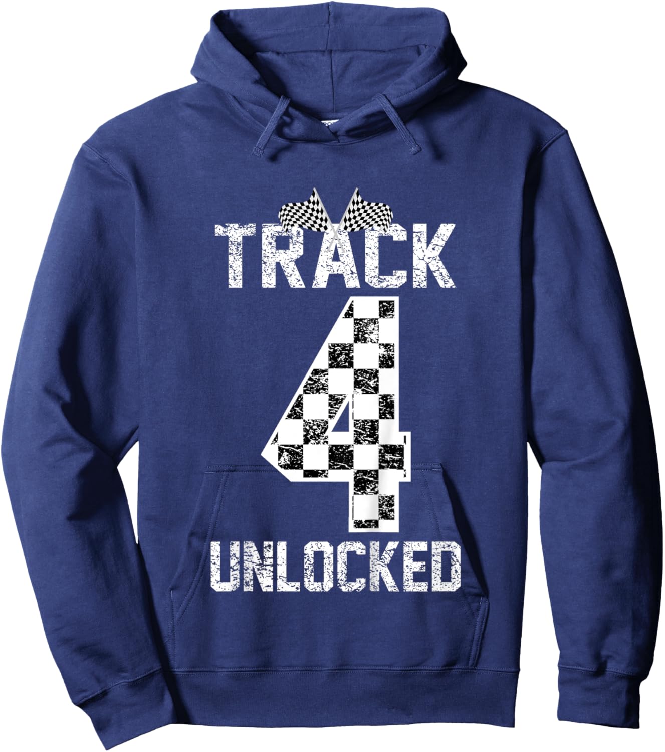 Kids Funny Boys Girls 4 Fourth Car Race 4th Birthday Racing Kids Hoodie - Hoodie | Navy