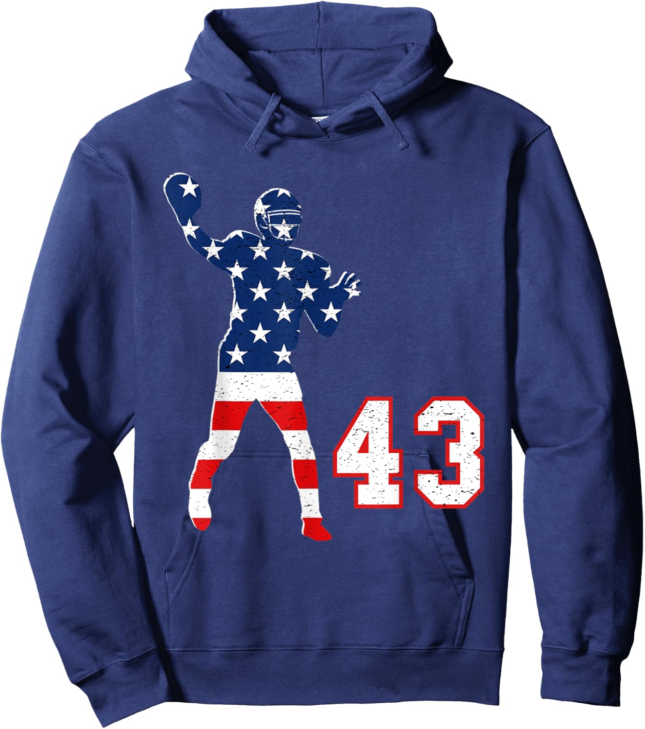 Football number 43 with American USA flag Hoodie - Hoodie | Navy