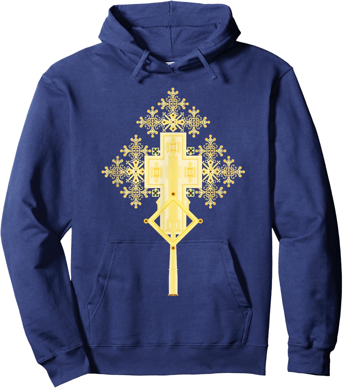 Ethiopian Christian Art Christ in Glory Ethiopian Cross Hoodie - Hoodie | Navy
