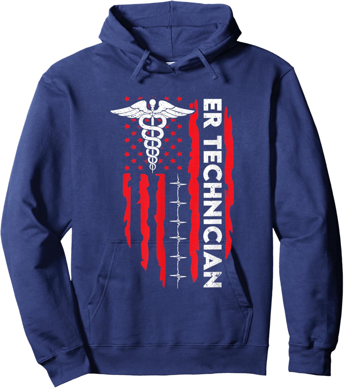 ER Technician American Flag Emergency Room Tech Patriotic Women Men Hoodie - Hoodie | Navy