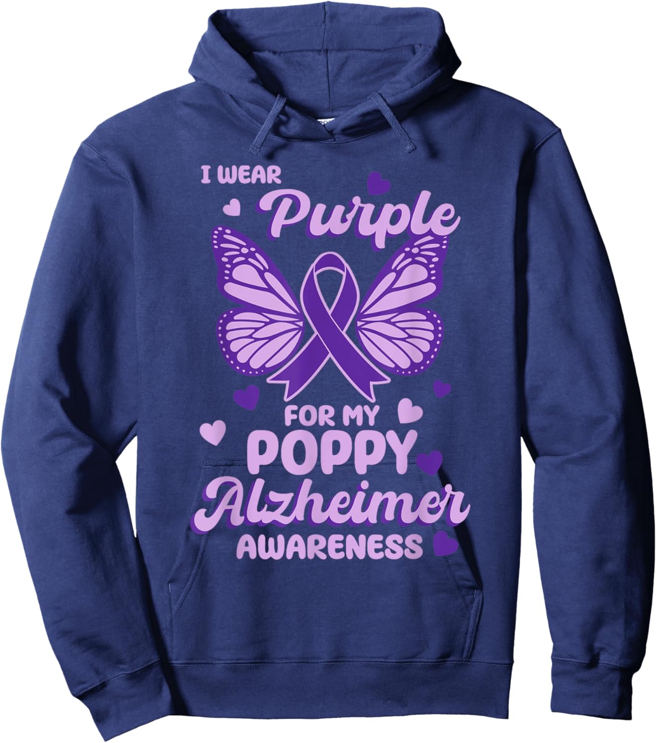 I wear Purple for my Poppy Alzheimer's Awareness Butterfly Hoodie - Hoodie | Navy