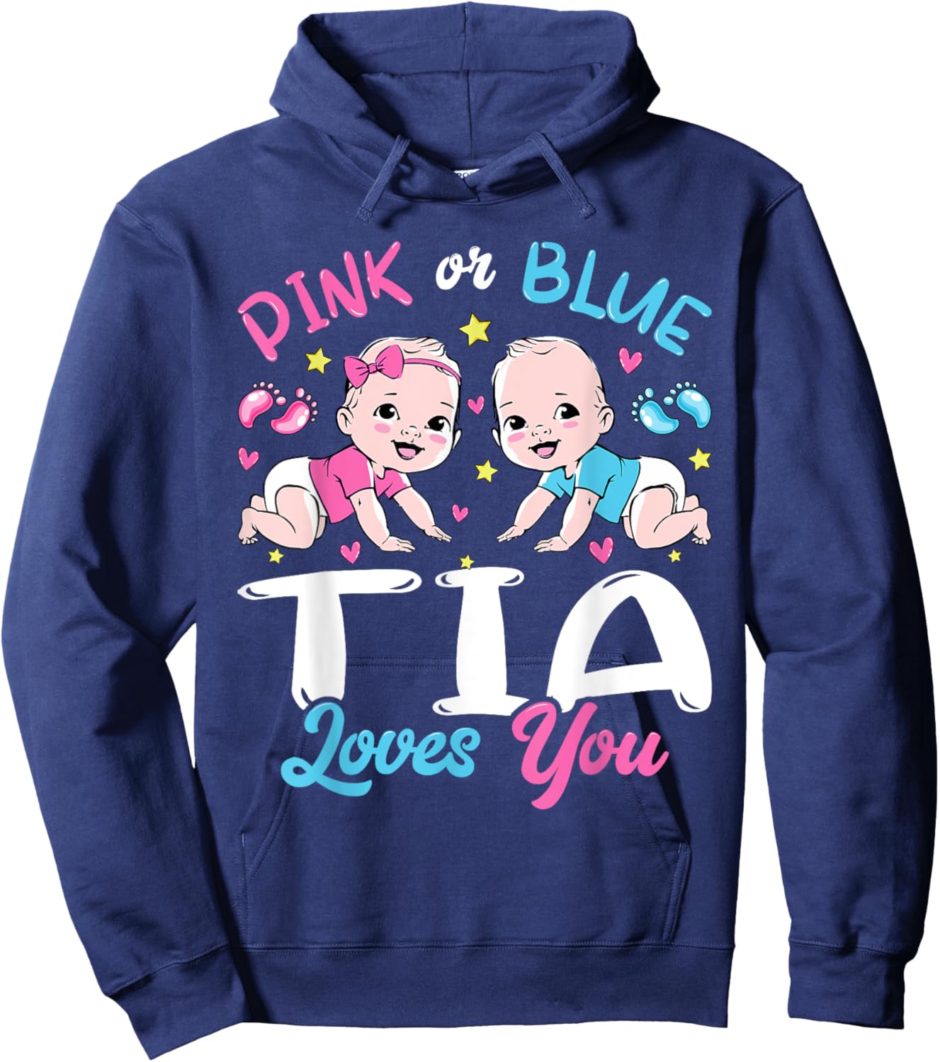 Pink Or Blue Tia Loves You Baby Gender Reveal Keeper Hoodie - Hoodie | Navy
