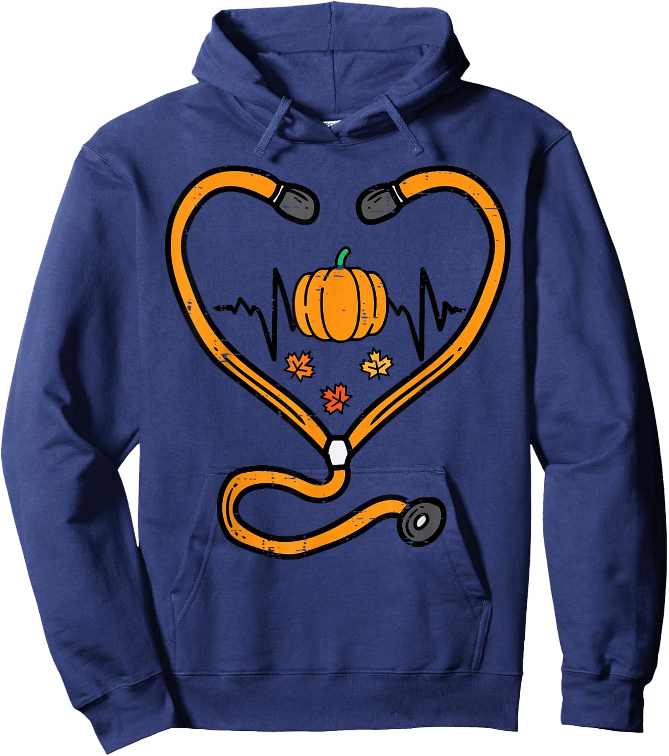 Thanksgiving Nurse Stethoscope Fall Scrub RN ICU ER Doctor Hoodie - Hoodie | Navy