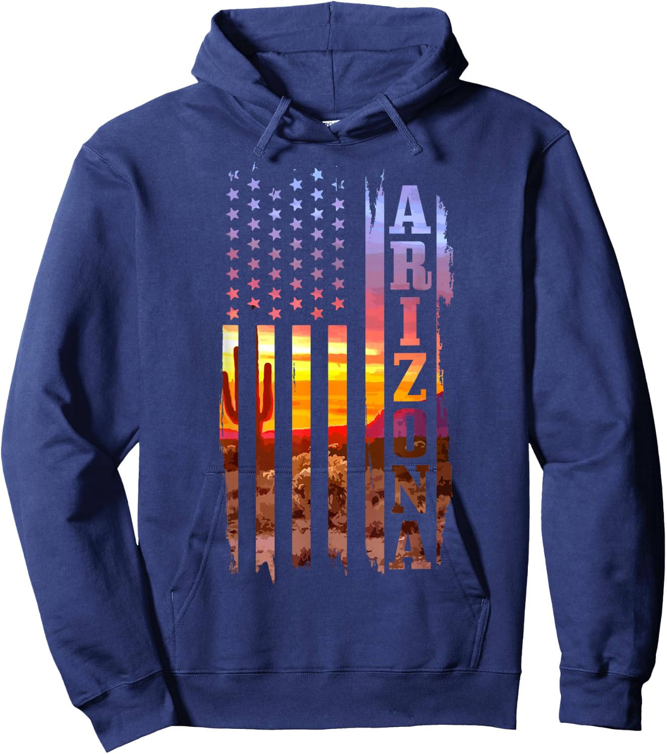 Arizona American Flag Pride Landscape Cactus Hoodie - Hoodie | Navy