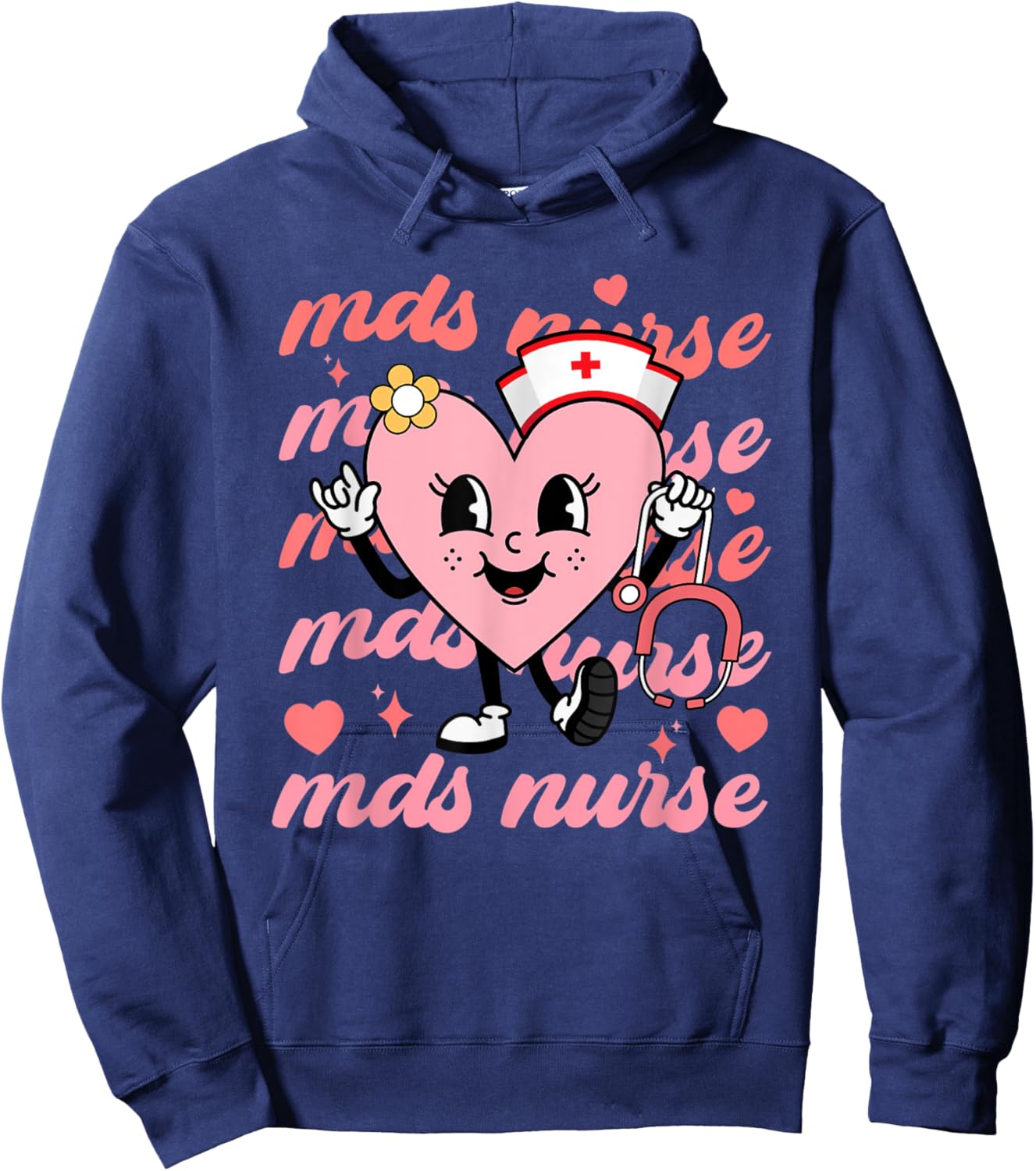 Retro MDS Nurse Valentines Day Hearts Stethoscope Nursing Hoodie - Hoodie | Navy