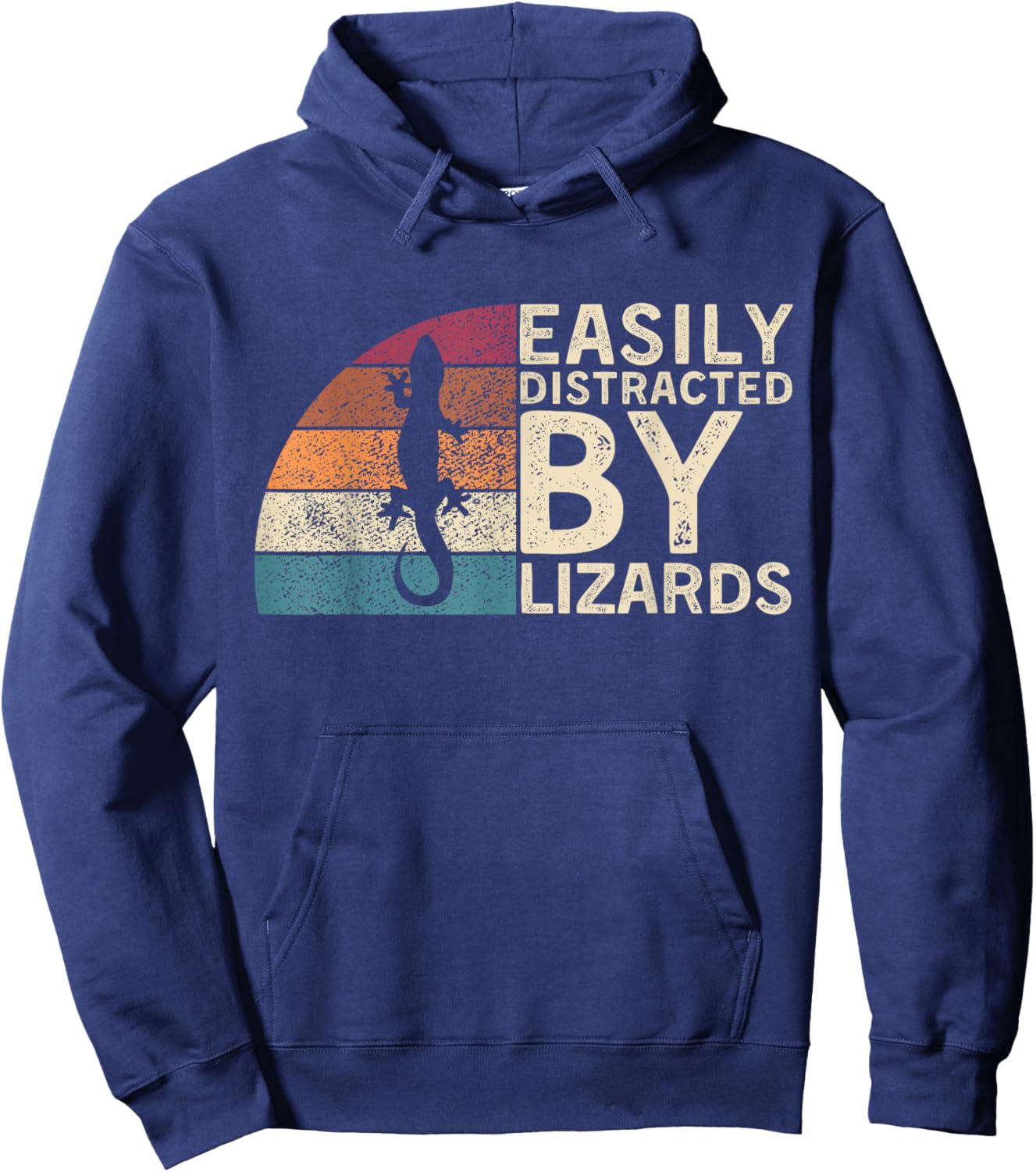 Retro Vintage Easily Distracted By Lizards Reptile Funny Hoodie - Hoodie | Navy