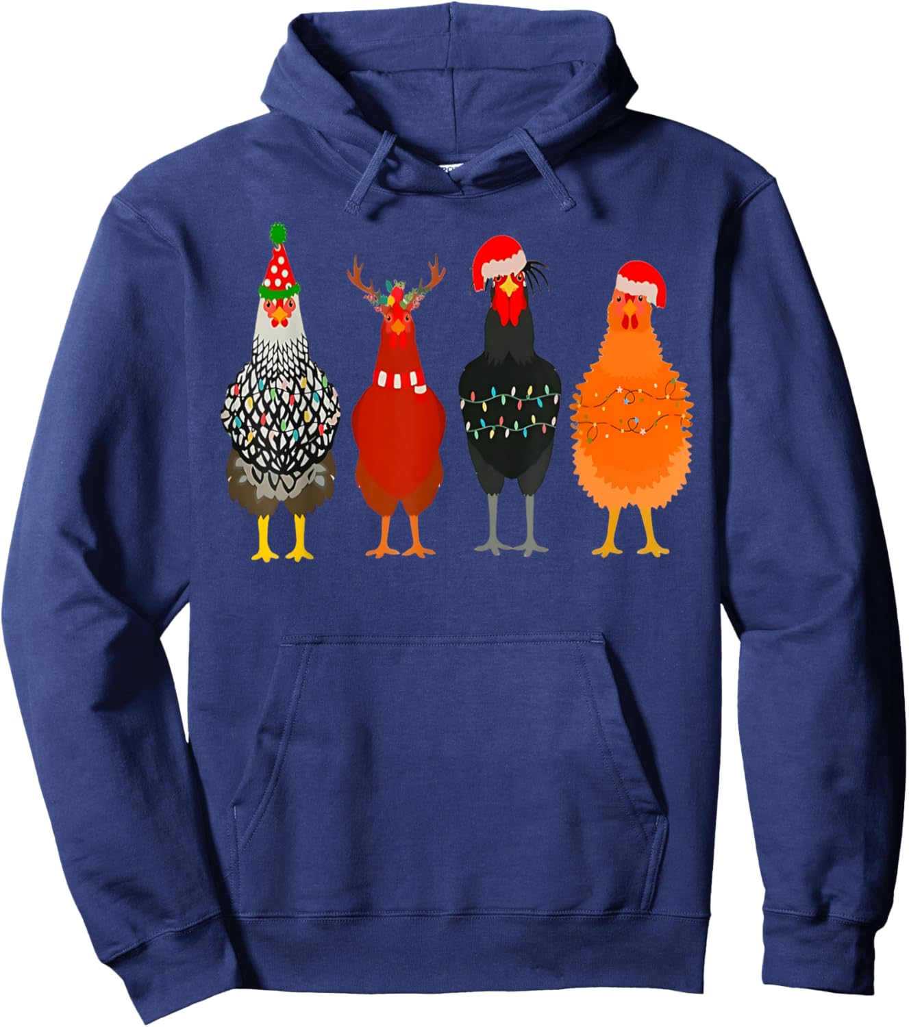 Cute Christmas Chickens Santa Farm Chickens Animals Pajamas Hoodie - Hoodie | Navy